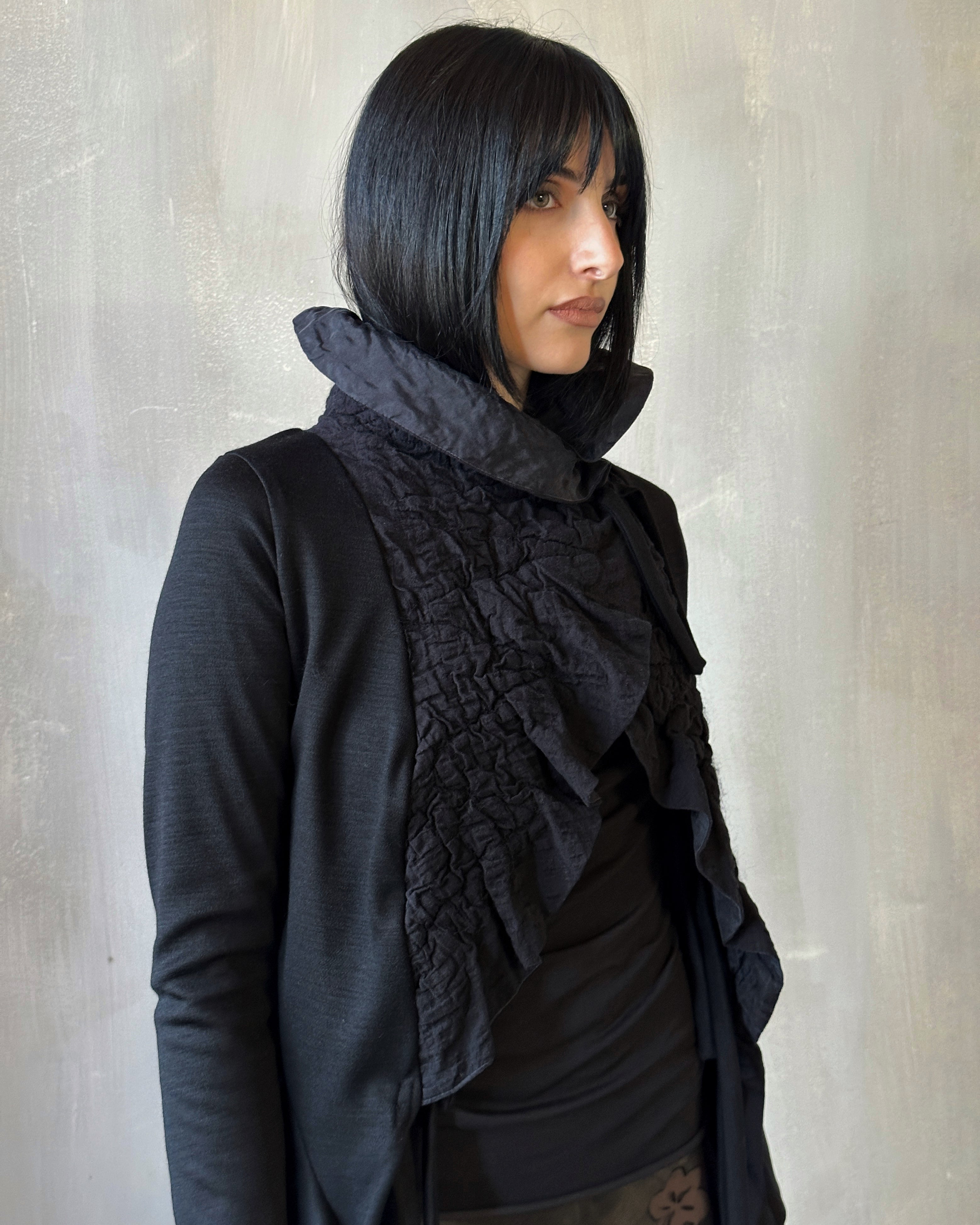 Sample Sale: "Chaos-Quilted" Wool Peplum Cardigan (Size I)