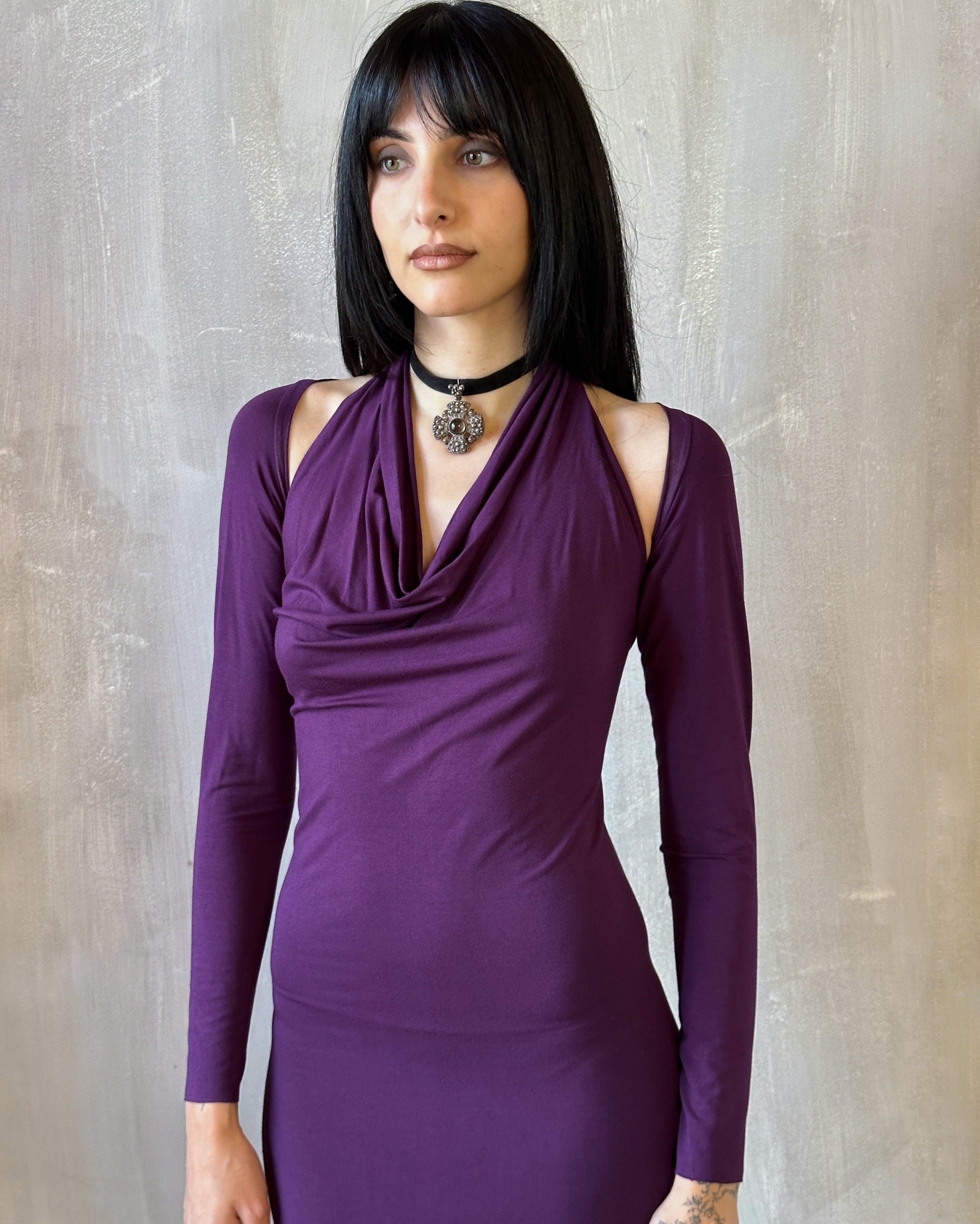 Halter Shrug Dress in Purple Nightshade (In Stock)