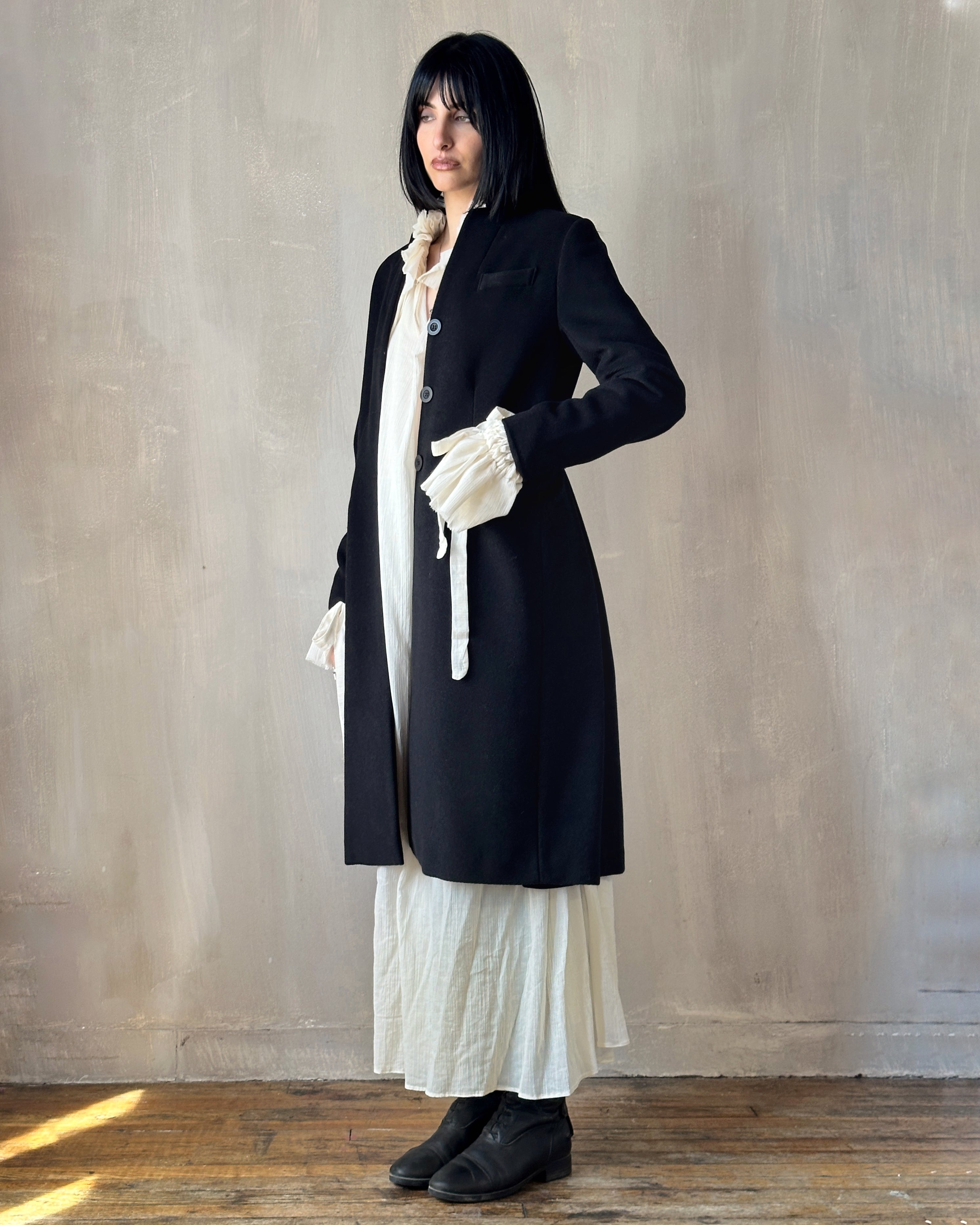 Stand Collar Coat with Bustle