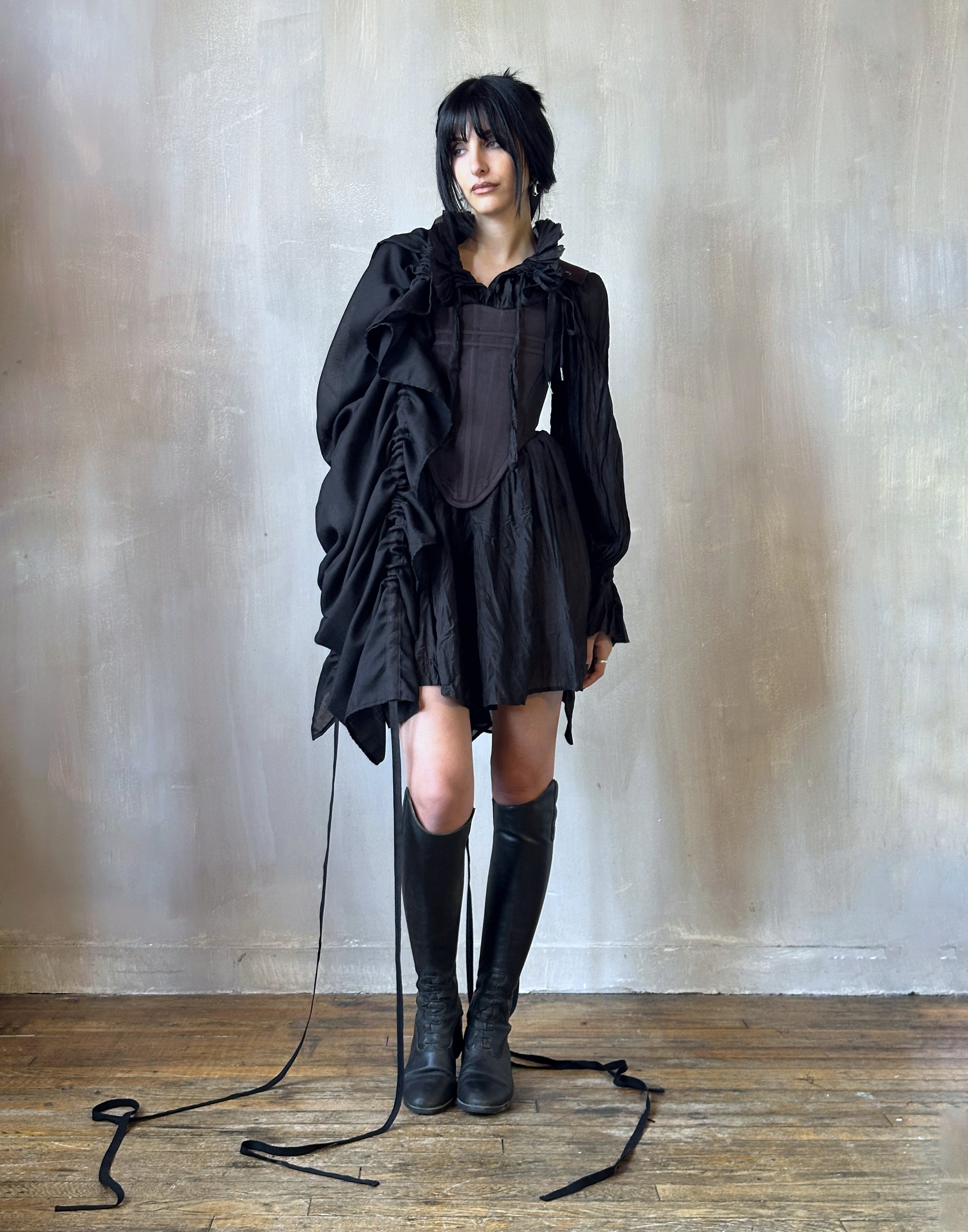 FW'24: Black Drawstring Shawl in Wool