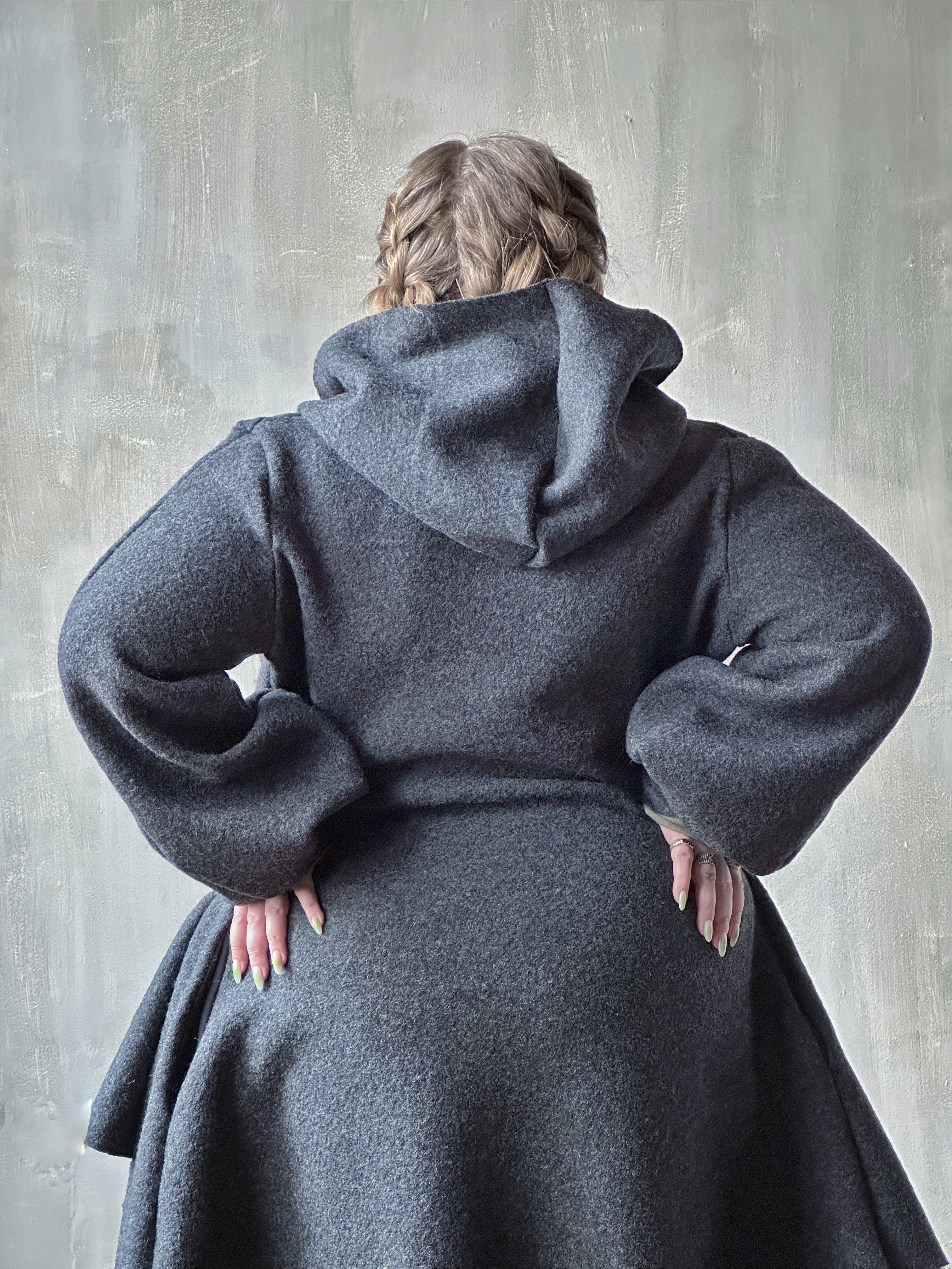 Sample Sale: Tournure Coat in Pure Wool (Dark Heather Grey, Size II)
