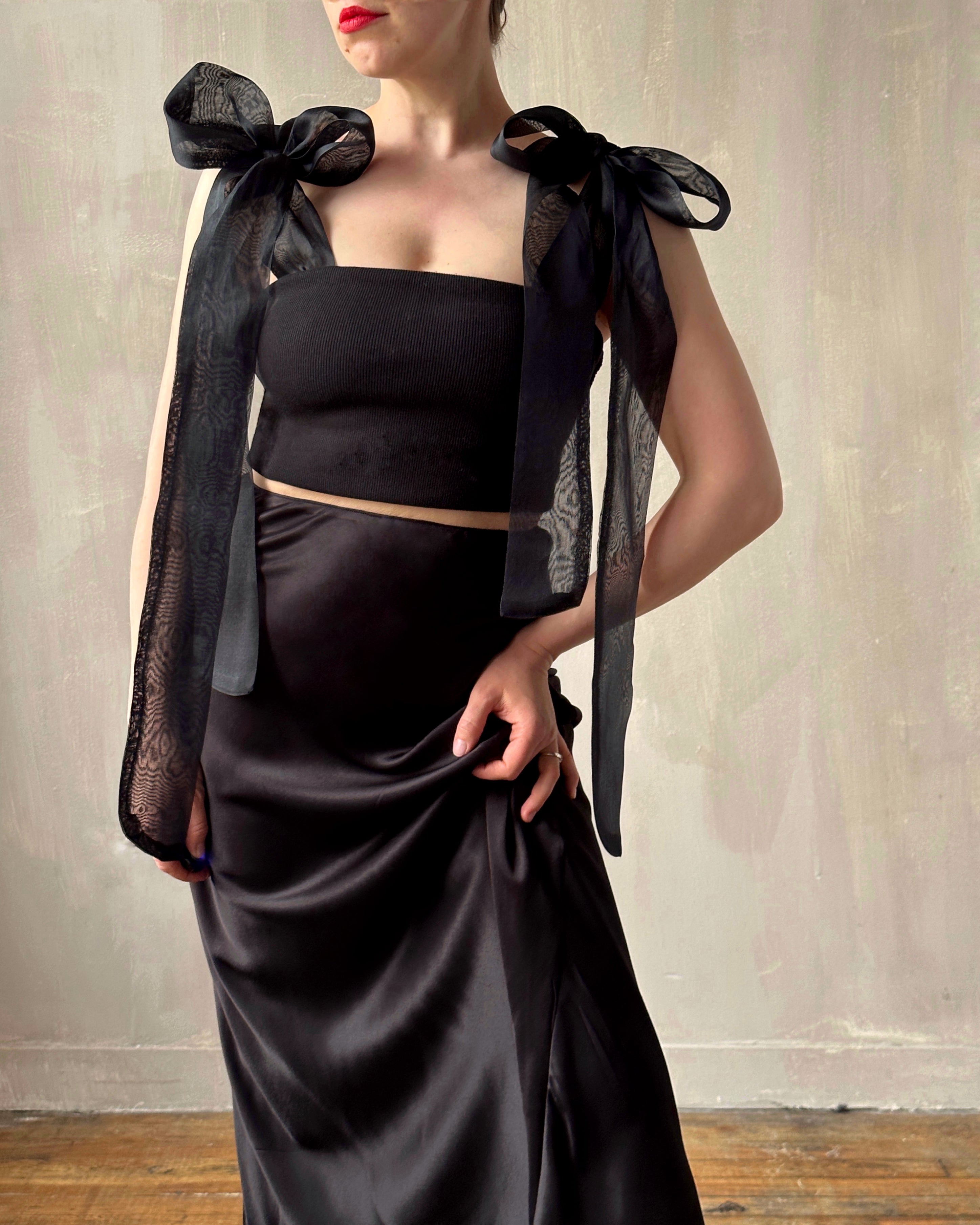 Sample Sale: Bias Cut Black Satin Slip Skirt (24" Waist)