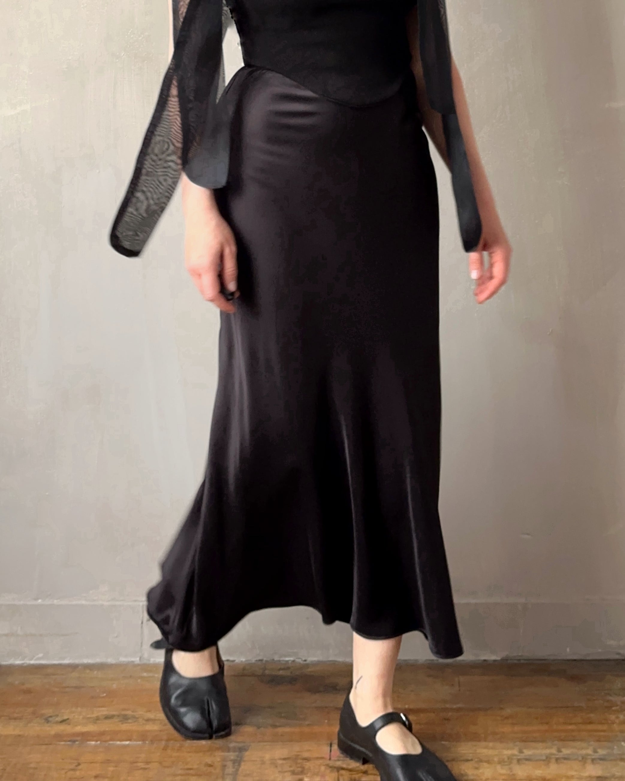 Sample Sale: Bias Cut Black Satin Slip Skirt (24" Waist)