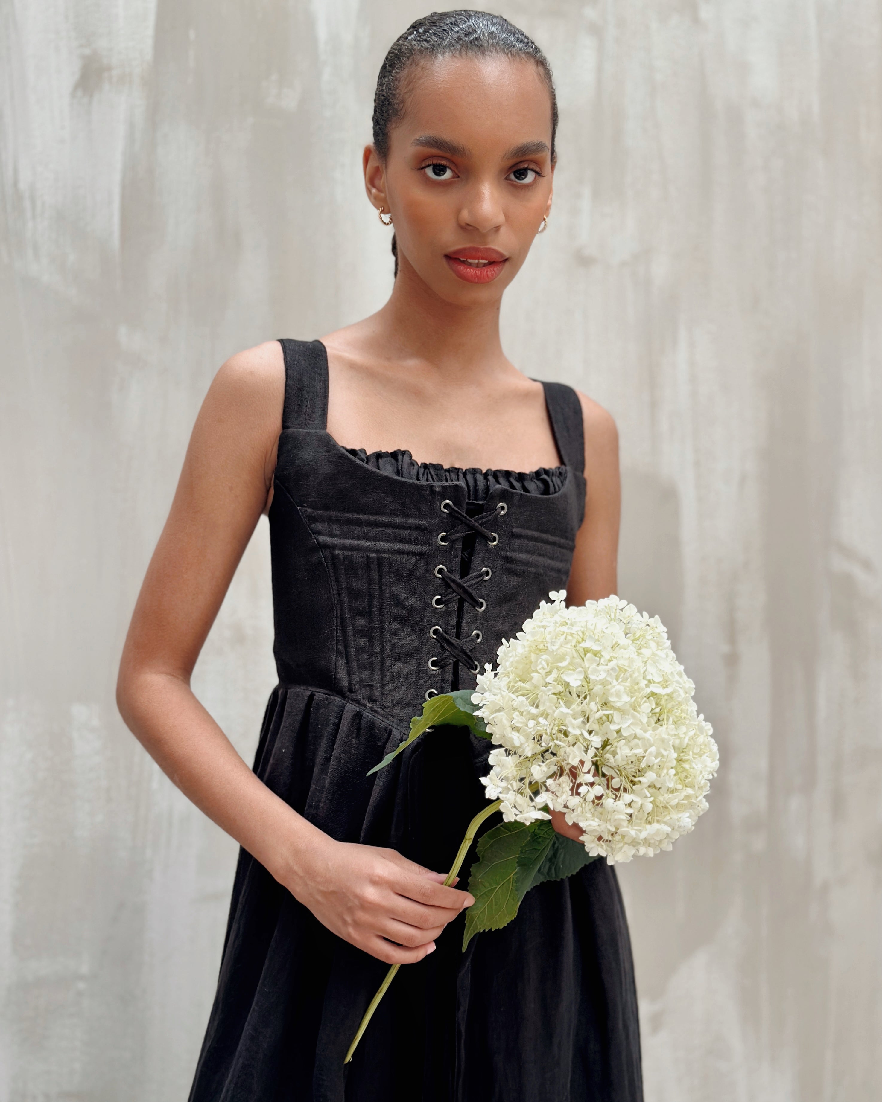 Caterina Stays Gown in Black Linen