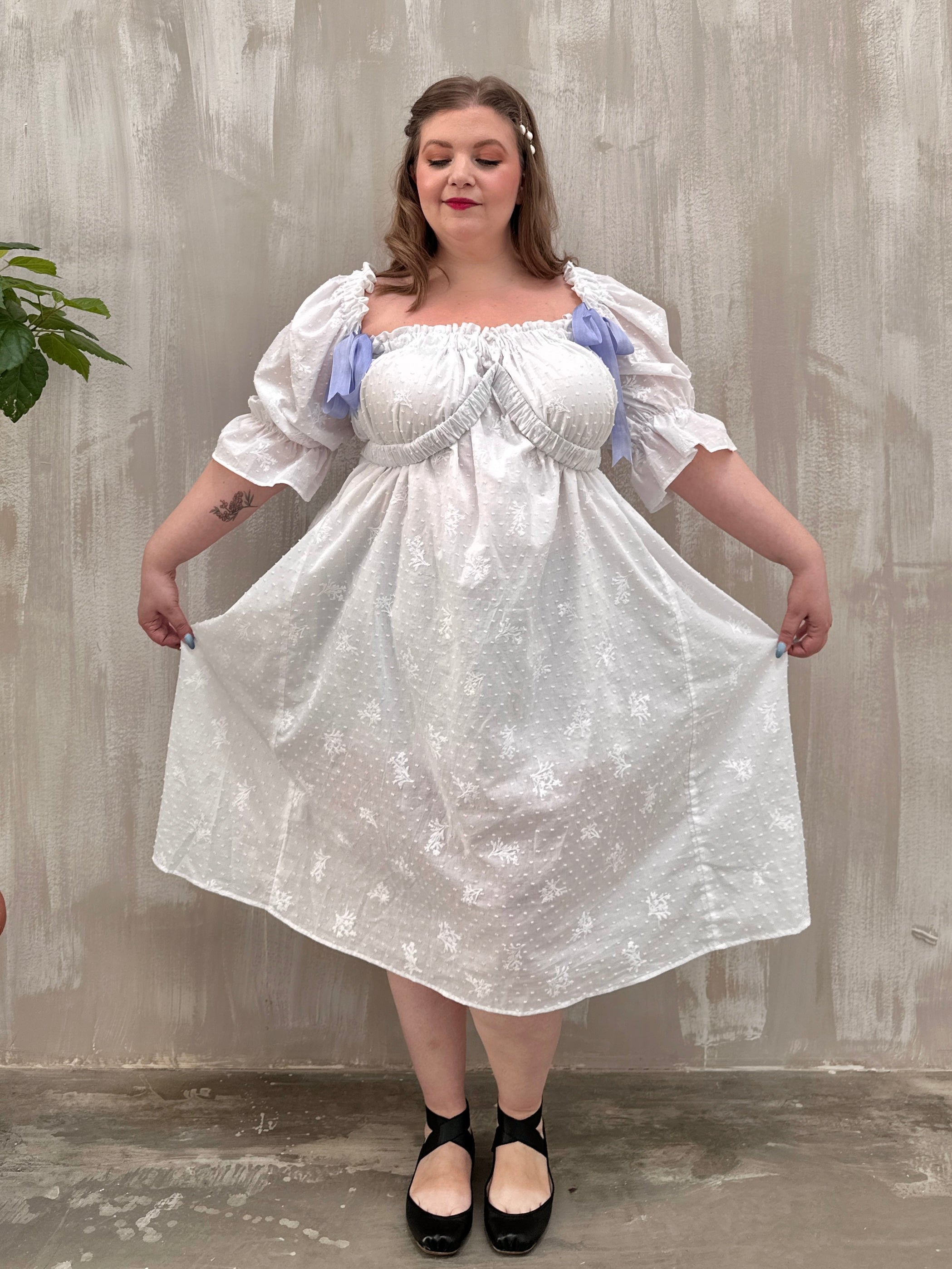 SS 2023: Regency Day Dress with Silk Bows (White Broderie)