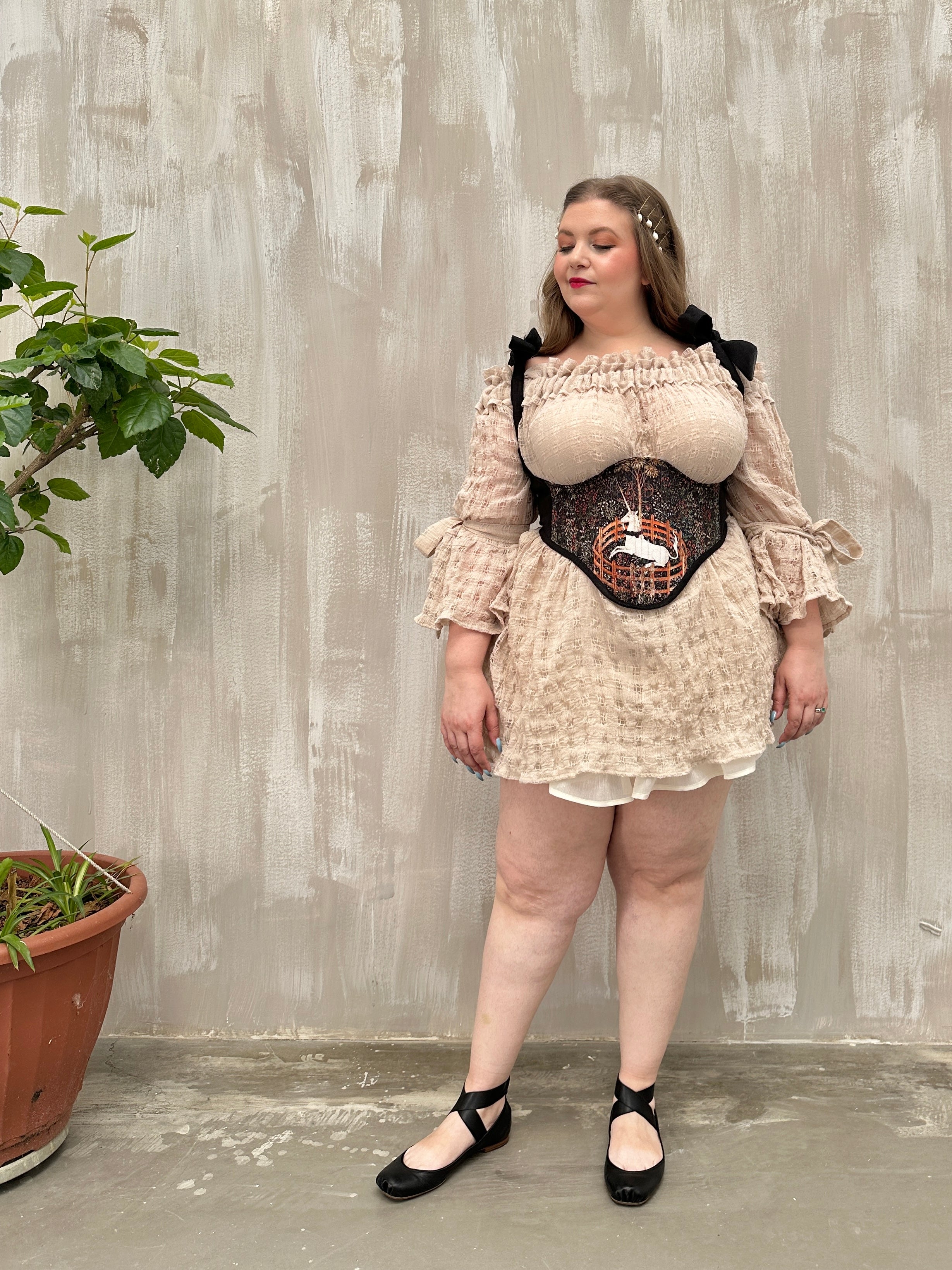 Paperbag Tunic in Linen Cotton Open Weave (Ecru)