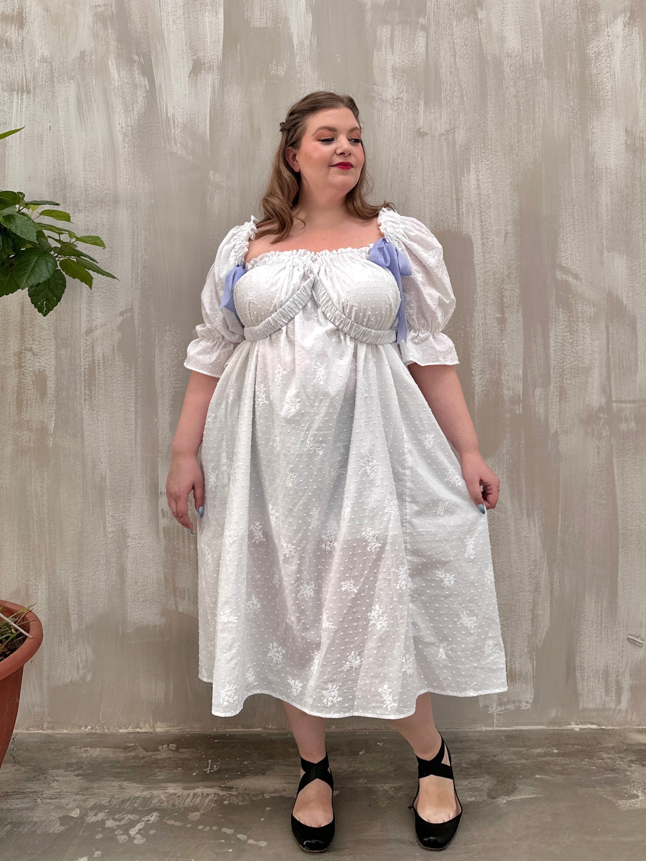 SS 2023: Regency Day Dress with Silk Bows (White Broderie)