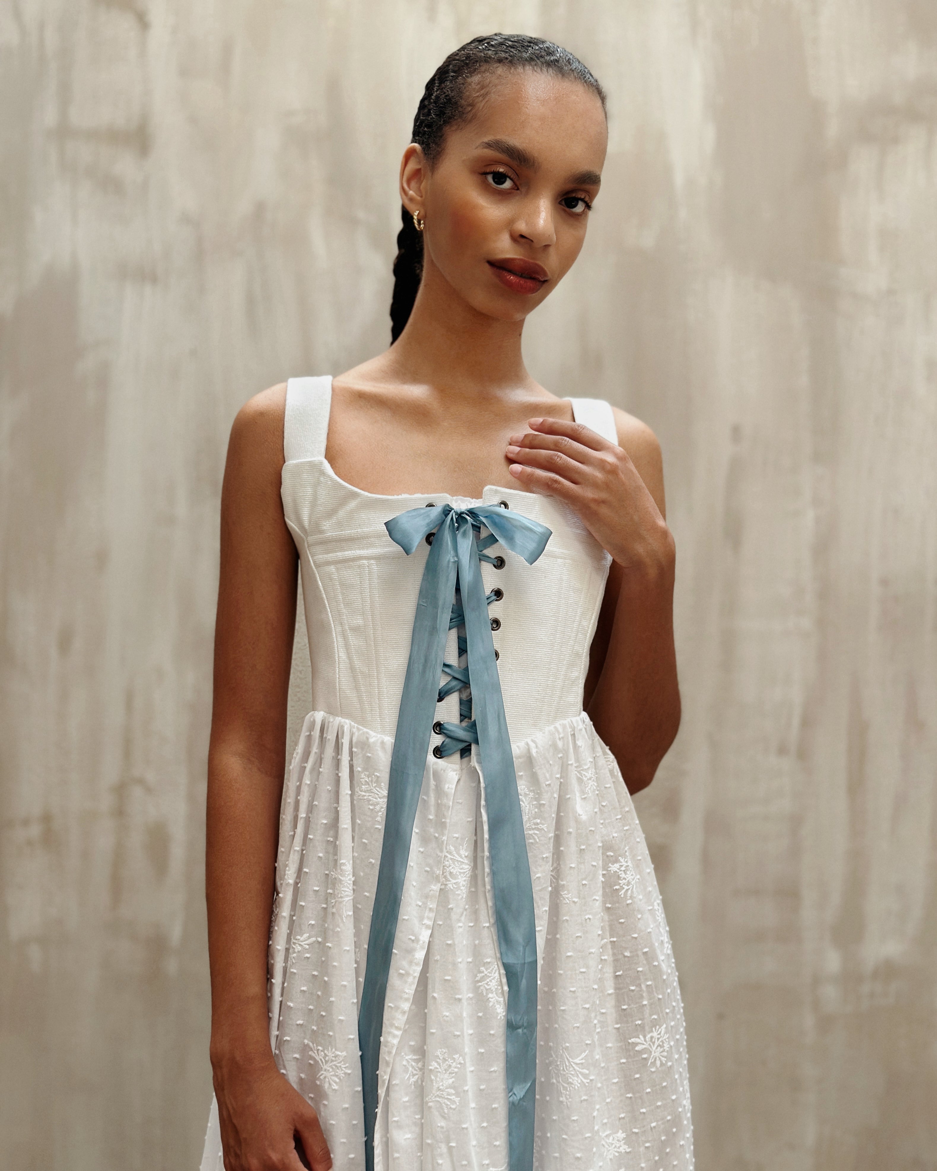 Caterina Stays Gown in White Broderie (Size I)