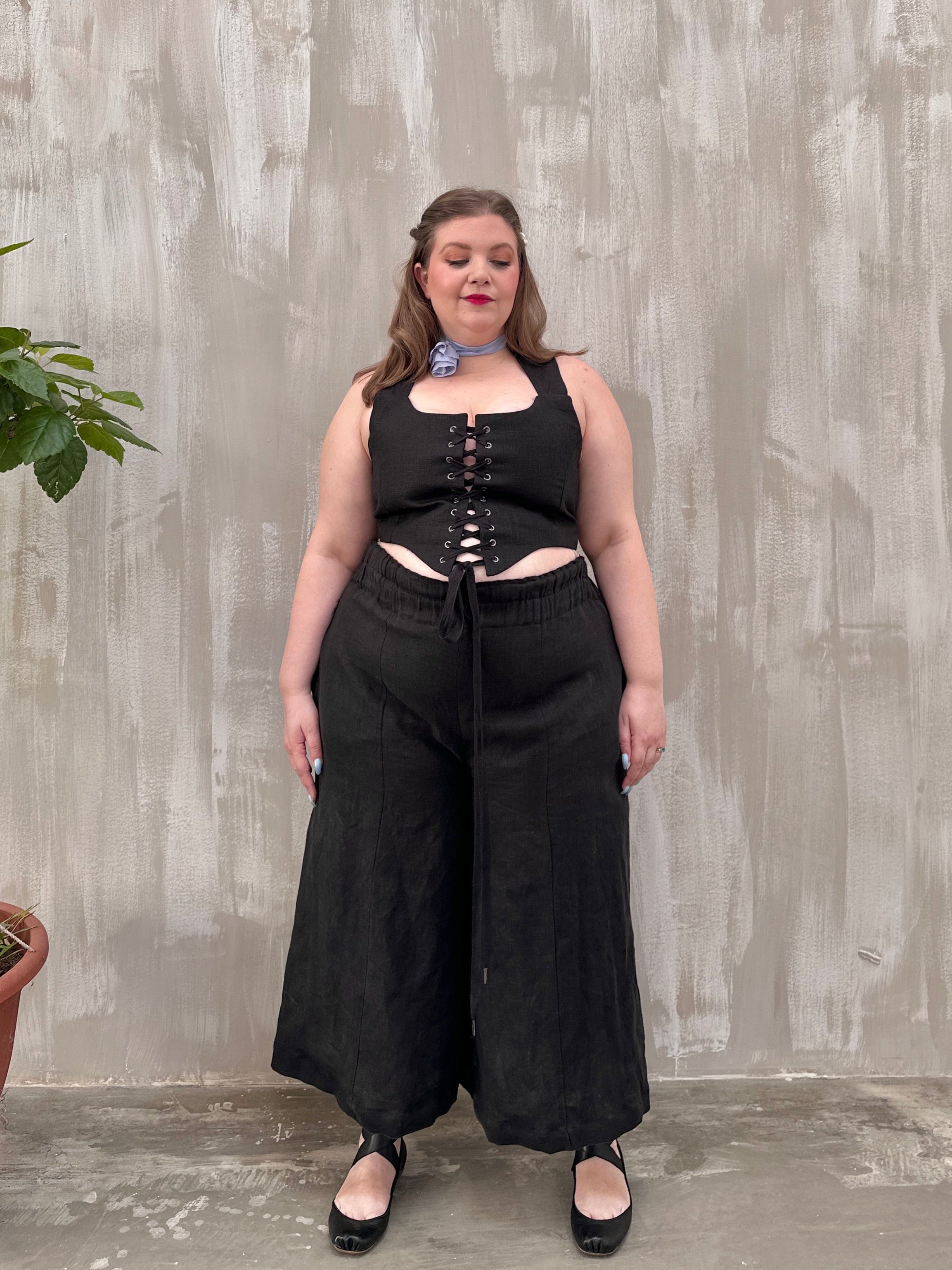 Wide Leg Linen Trousers (Soft Black)