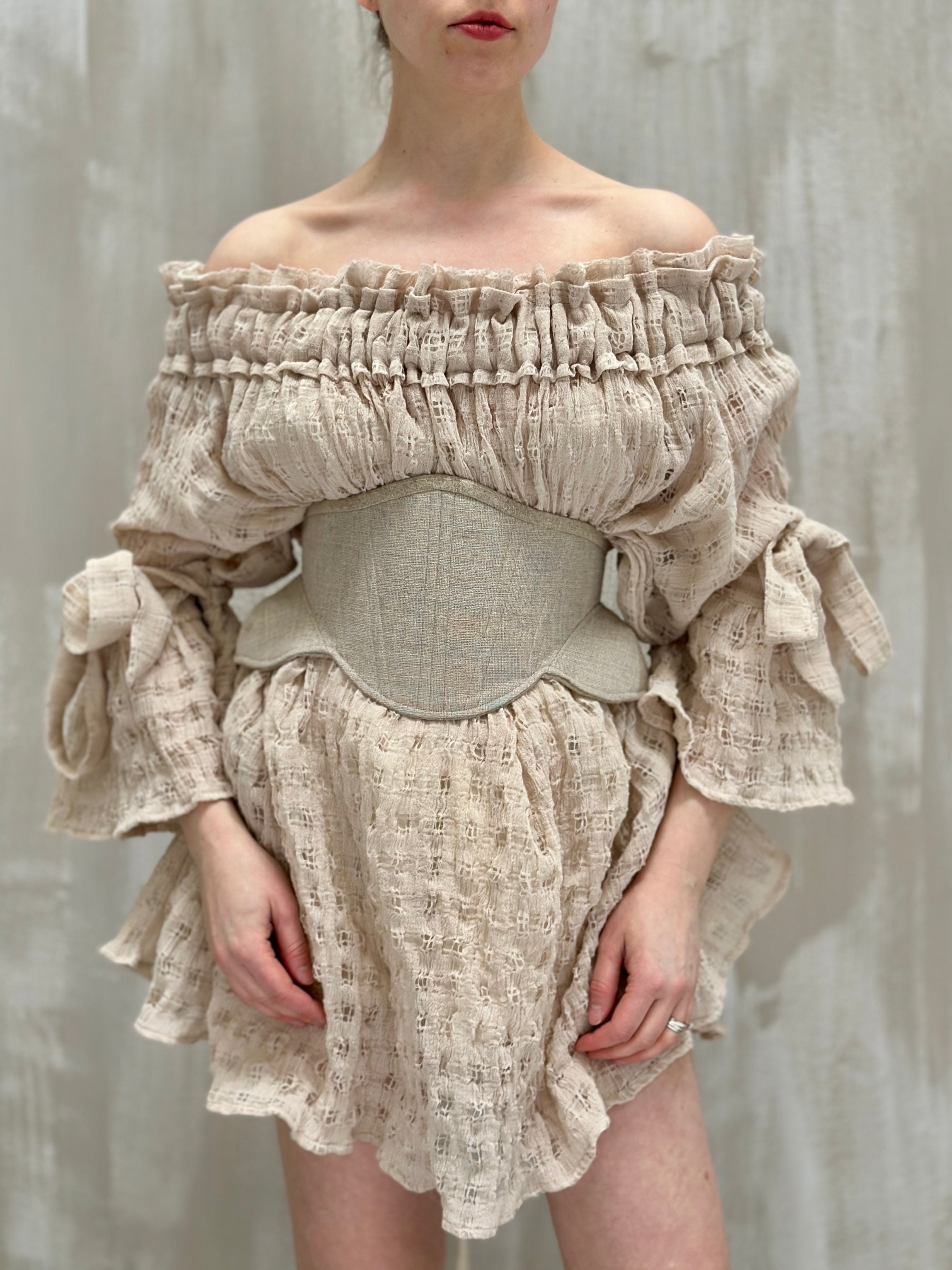 Paperbag Tunic in Linen Cotton Open Weave (Ecru)