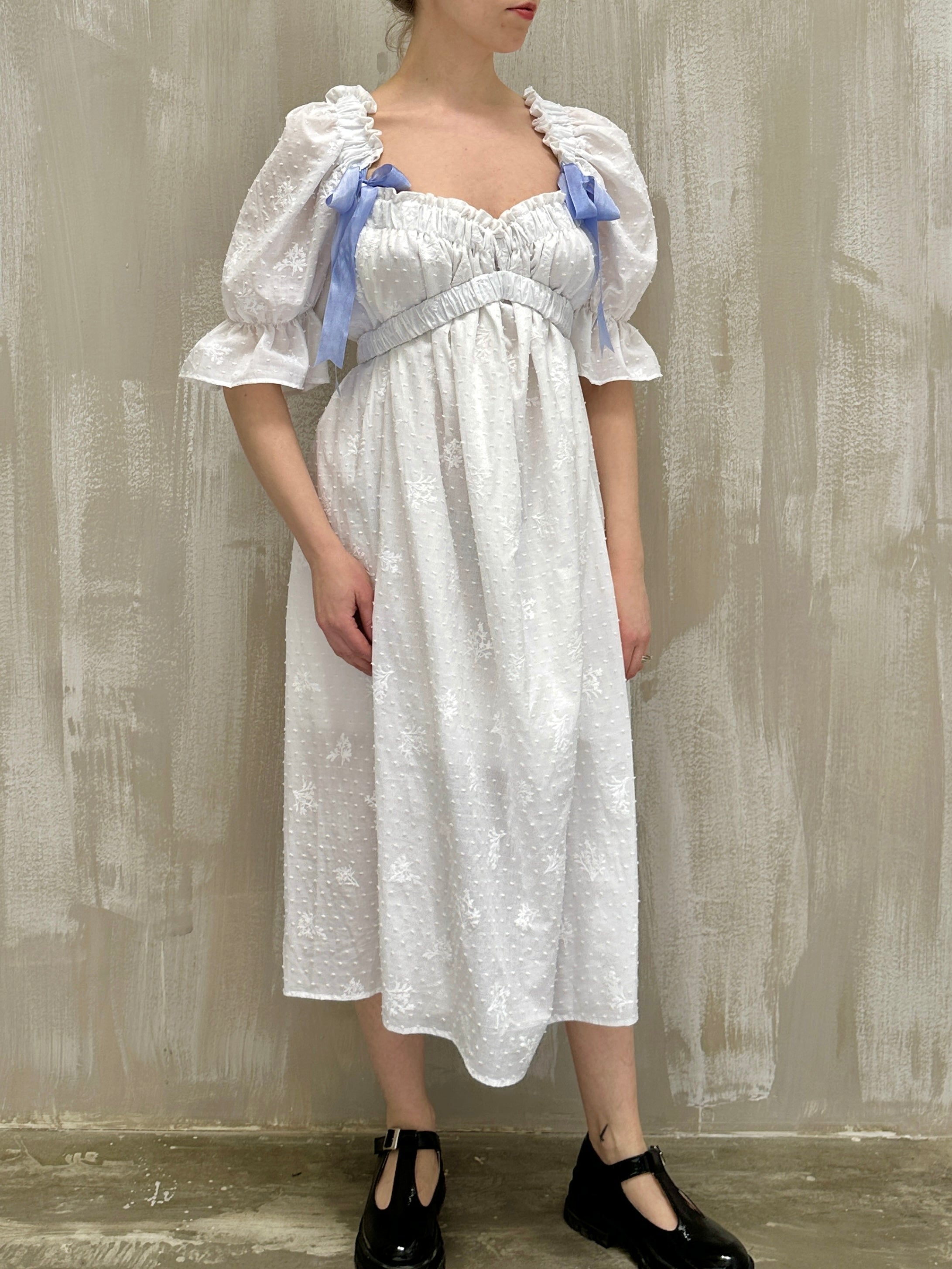 SS 2023: Regency Day Dress with Silk Bows (White Broderie)