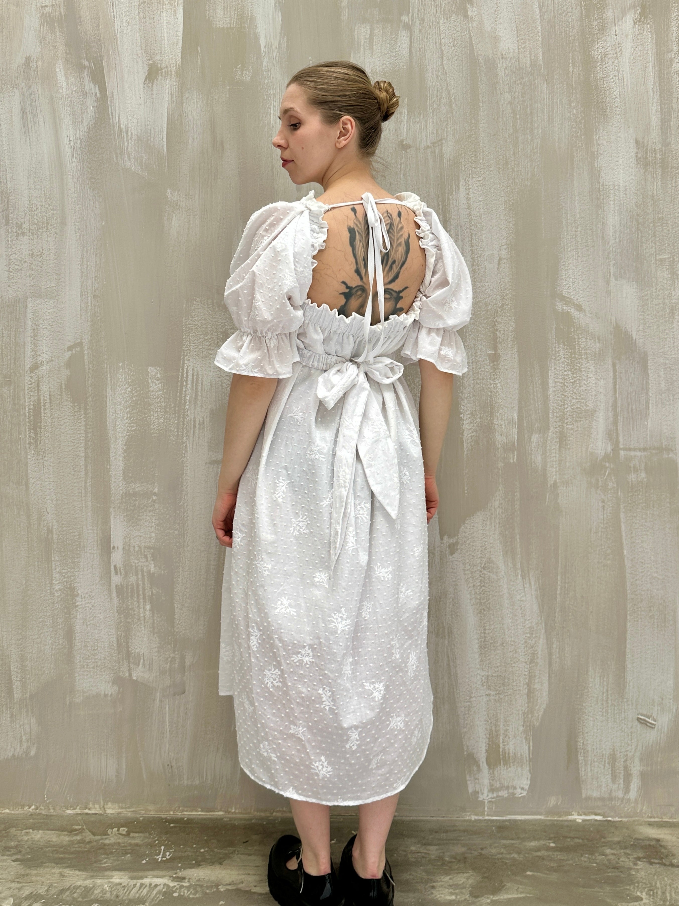 SS 2023: Regency Day Dress with Silk Bows (White Broderie)