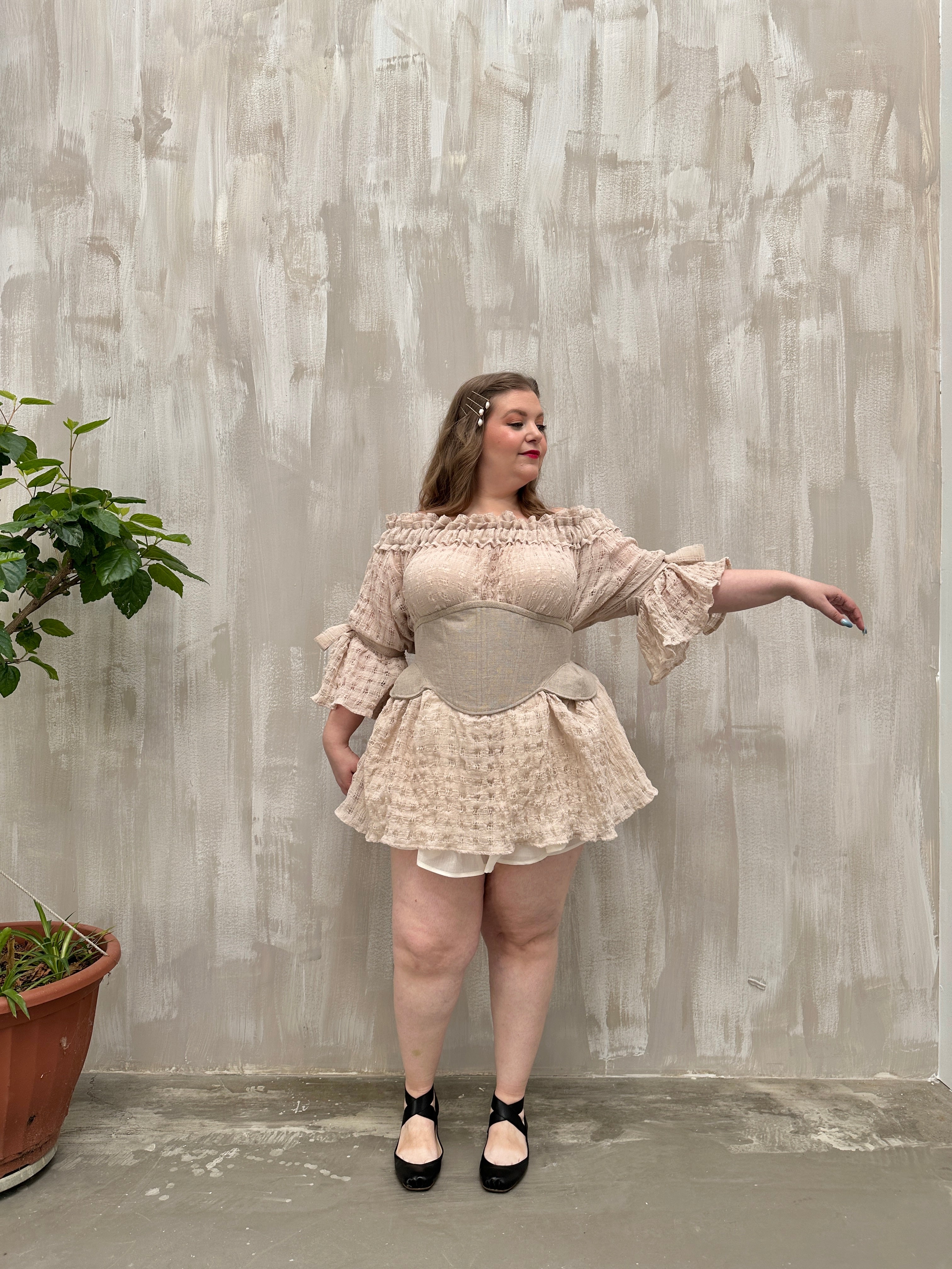 Paperbag Tunic in Linen Cotton Open Weave (Ecru)