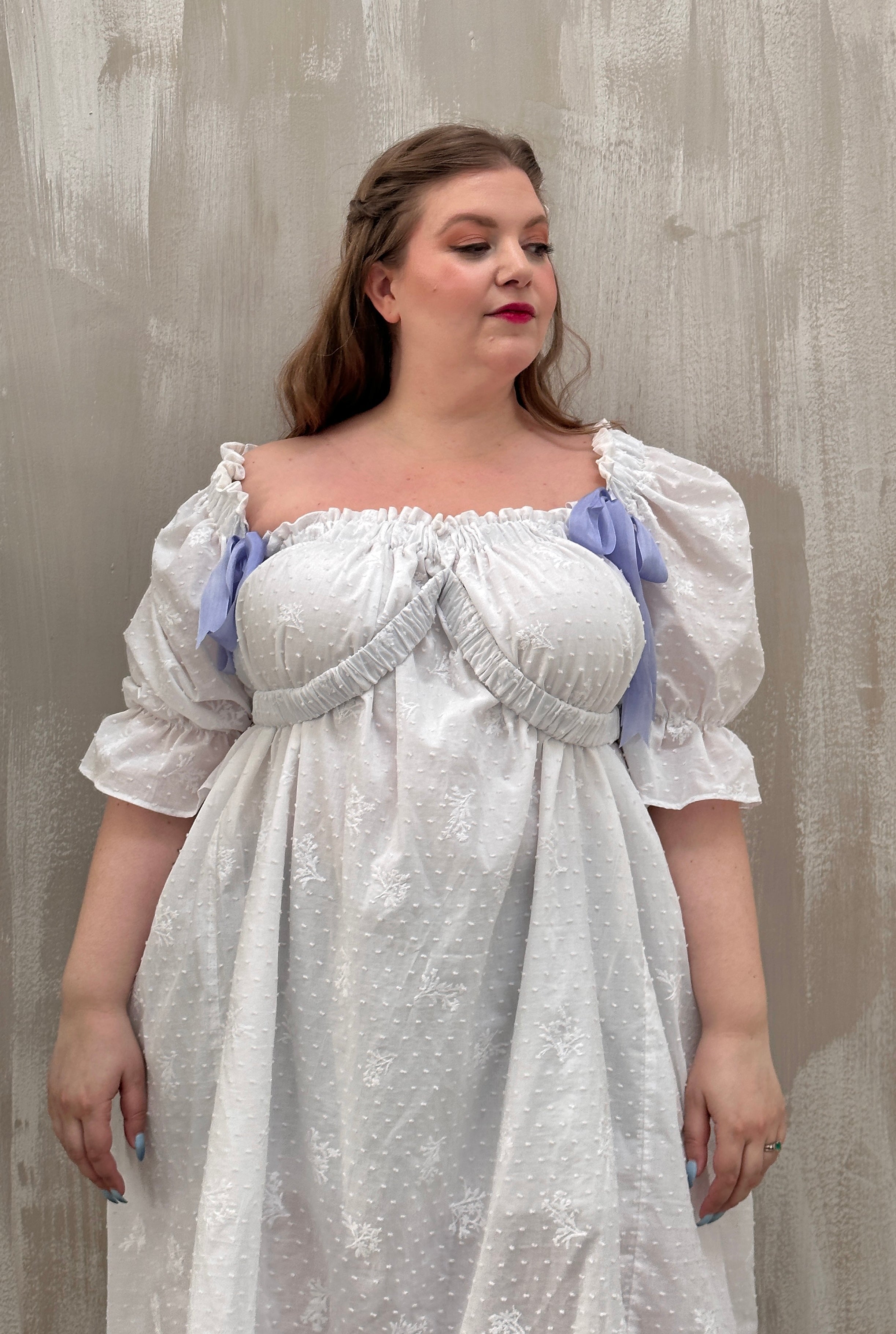 SS 2023: Regency Day Dress with Silk Bows (White Broderie)