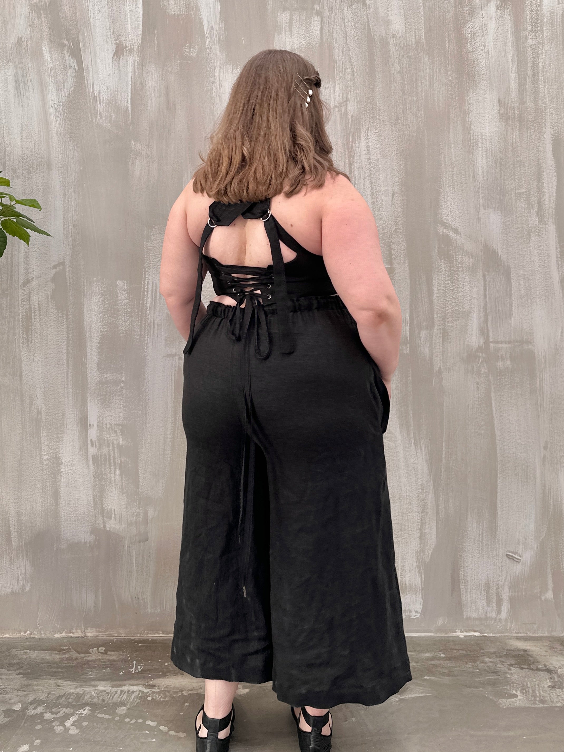Wide Leg Linen Trousers (Soft Black)