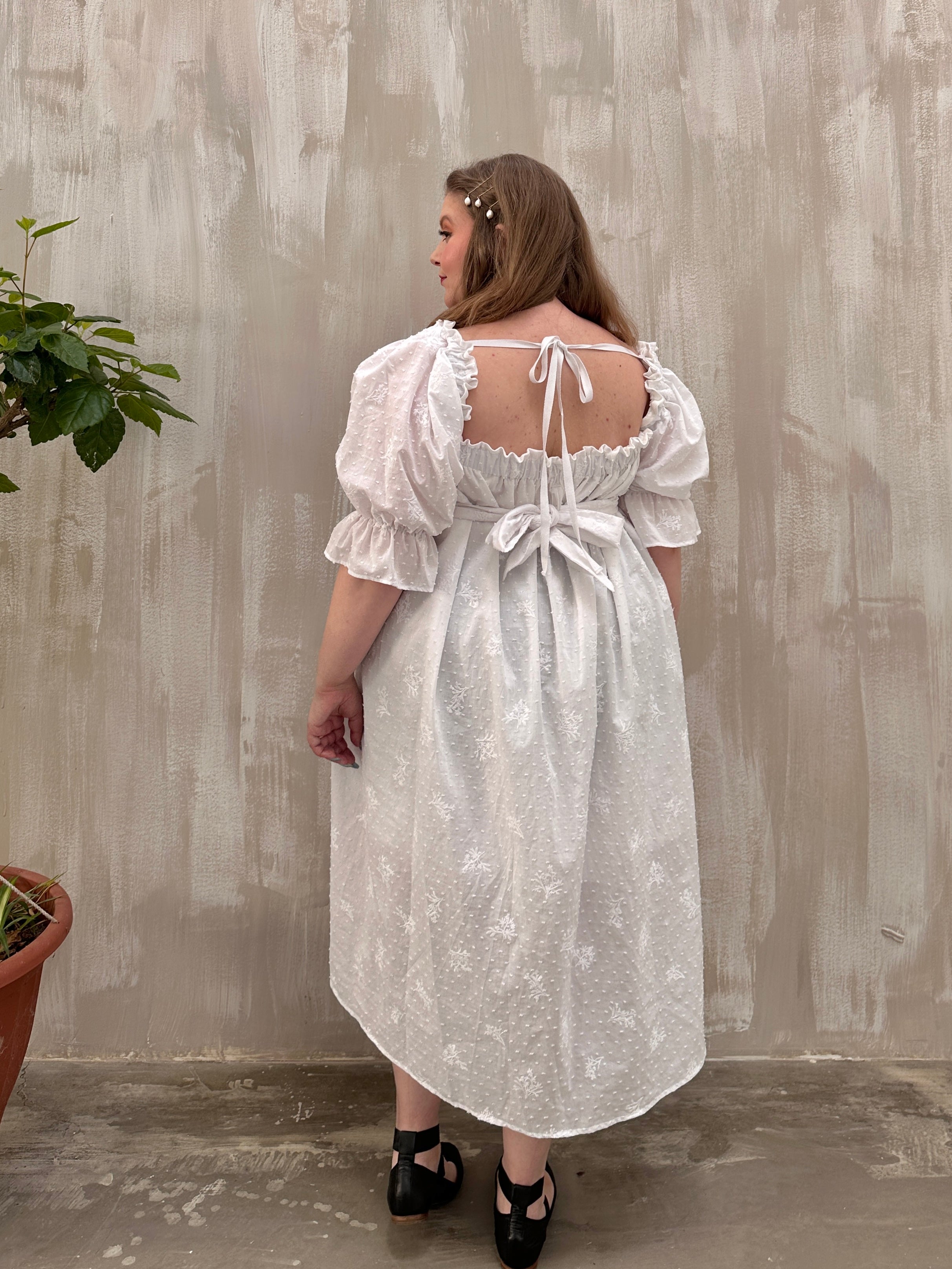 SS 2023: Regency Day Dress with Silk Bows (White Broderie)