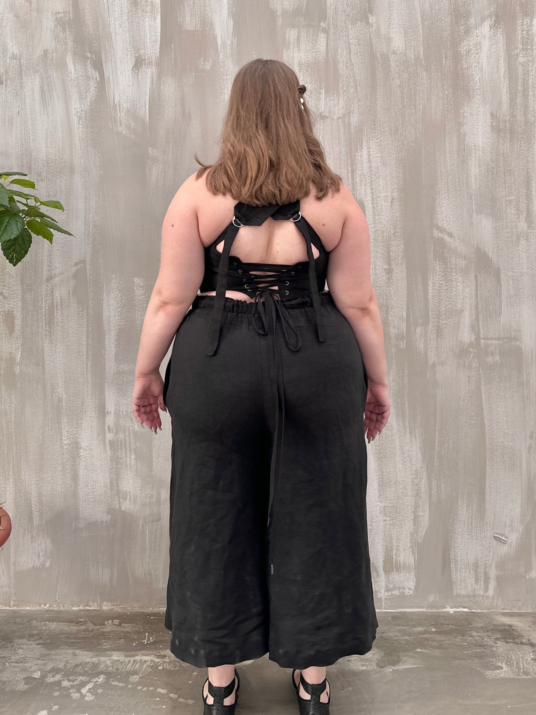 Wide Leg Linen Trousers (Soft Black)