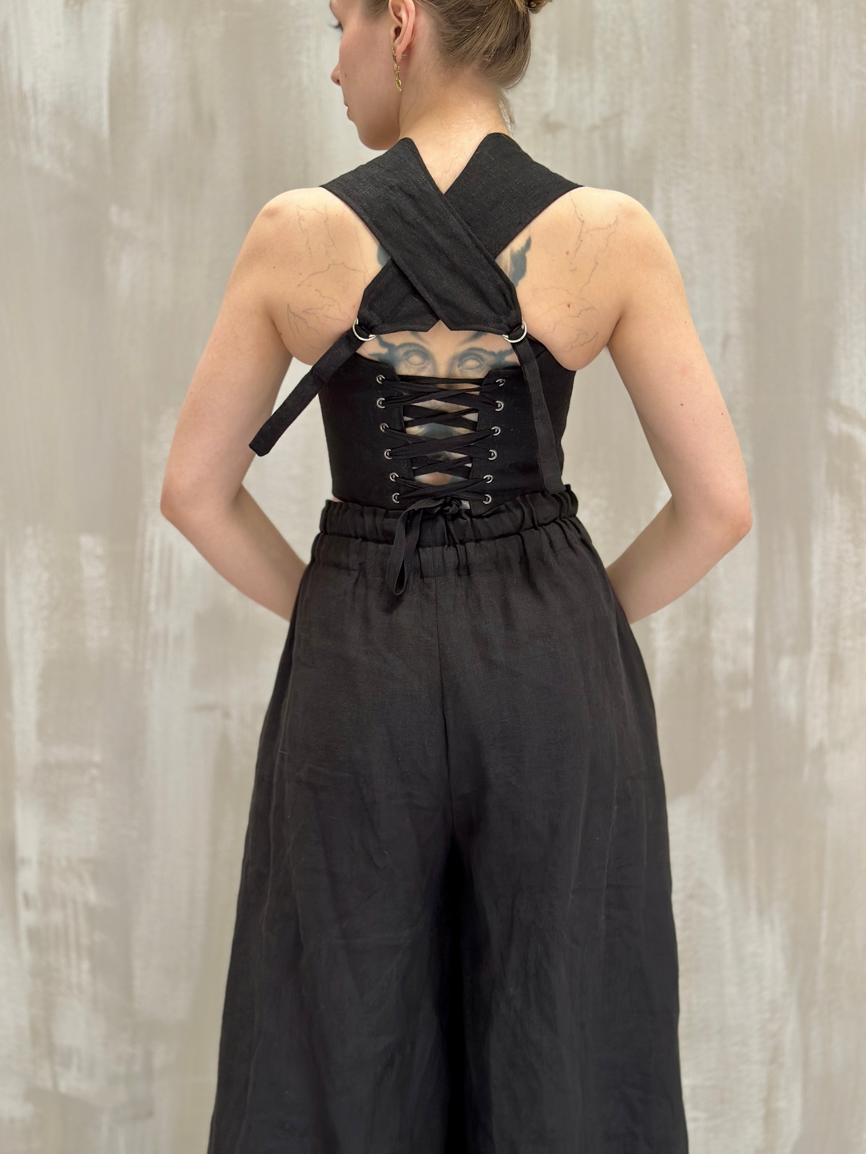 Wide Leg Linen Trousers (Soft Black)