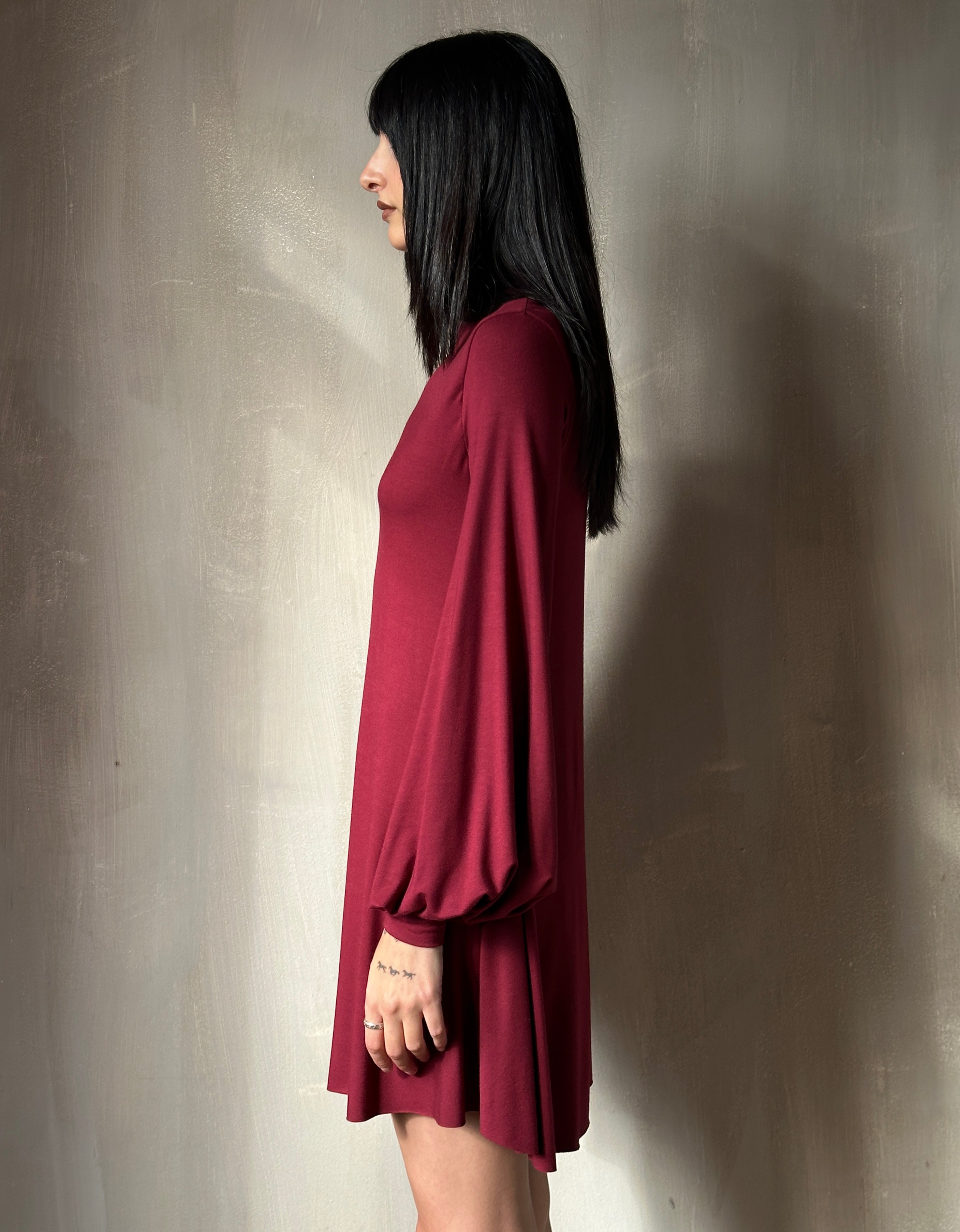 Bishop Sleeve Mini Dress in Blood Red