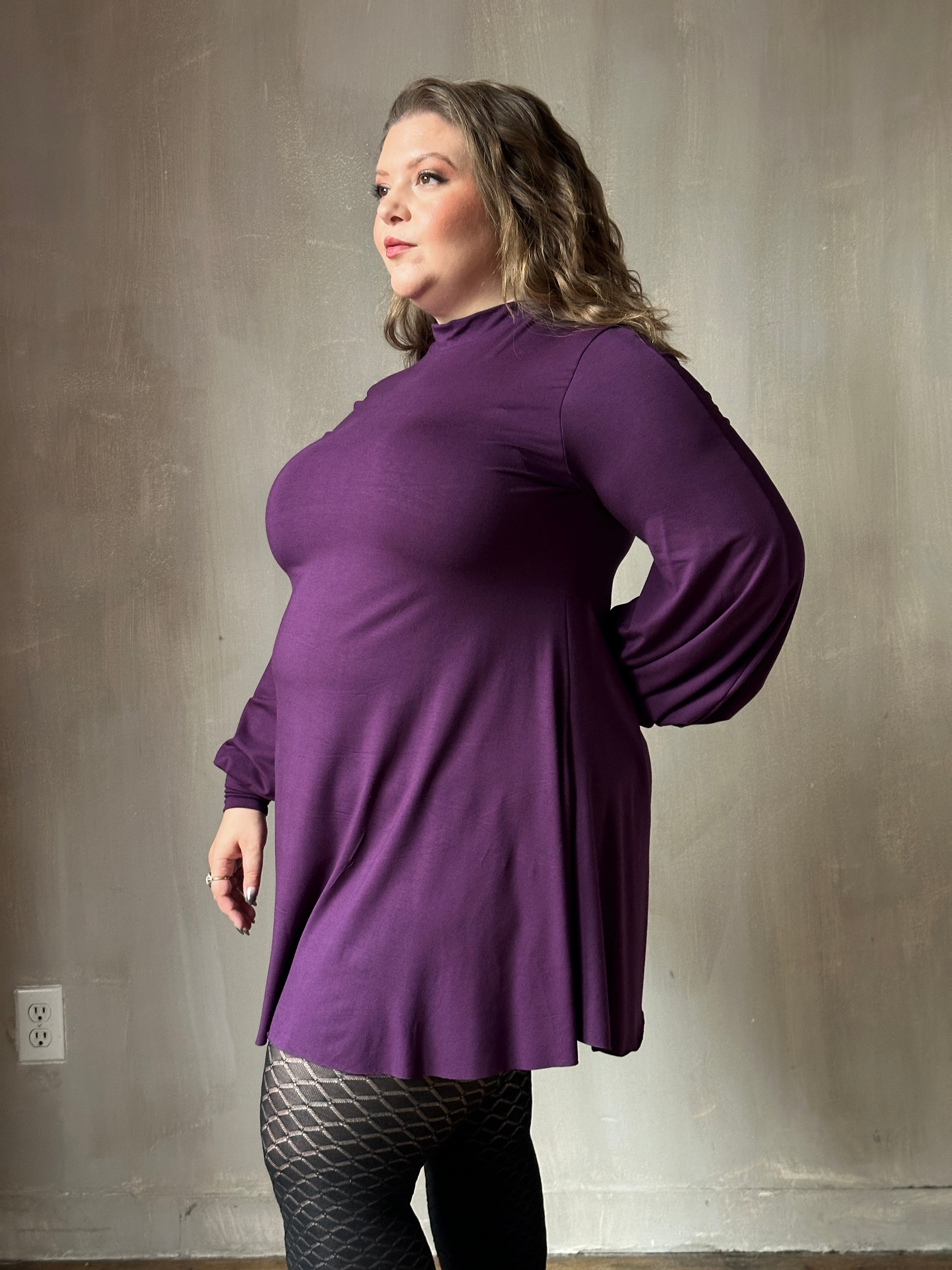 purple long sleeve mini dress Holiday '24: Bishop Sleeve Mini Dress in Nightshade Purple