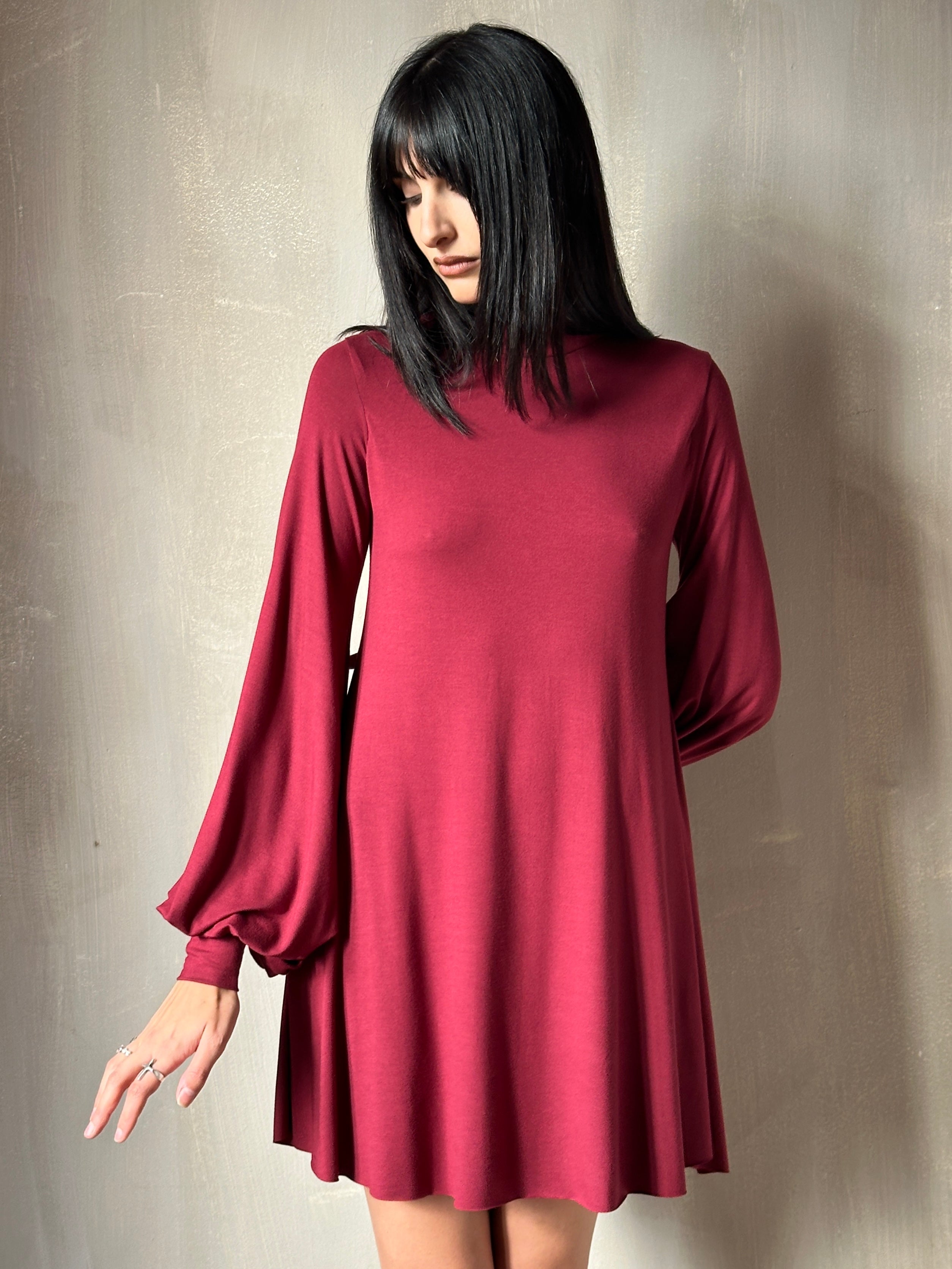 Bishop Sleeve Mini Dress in Blood Red