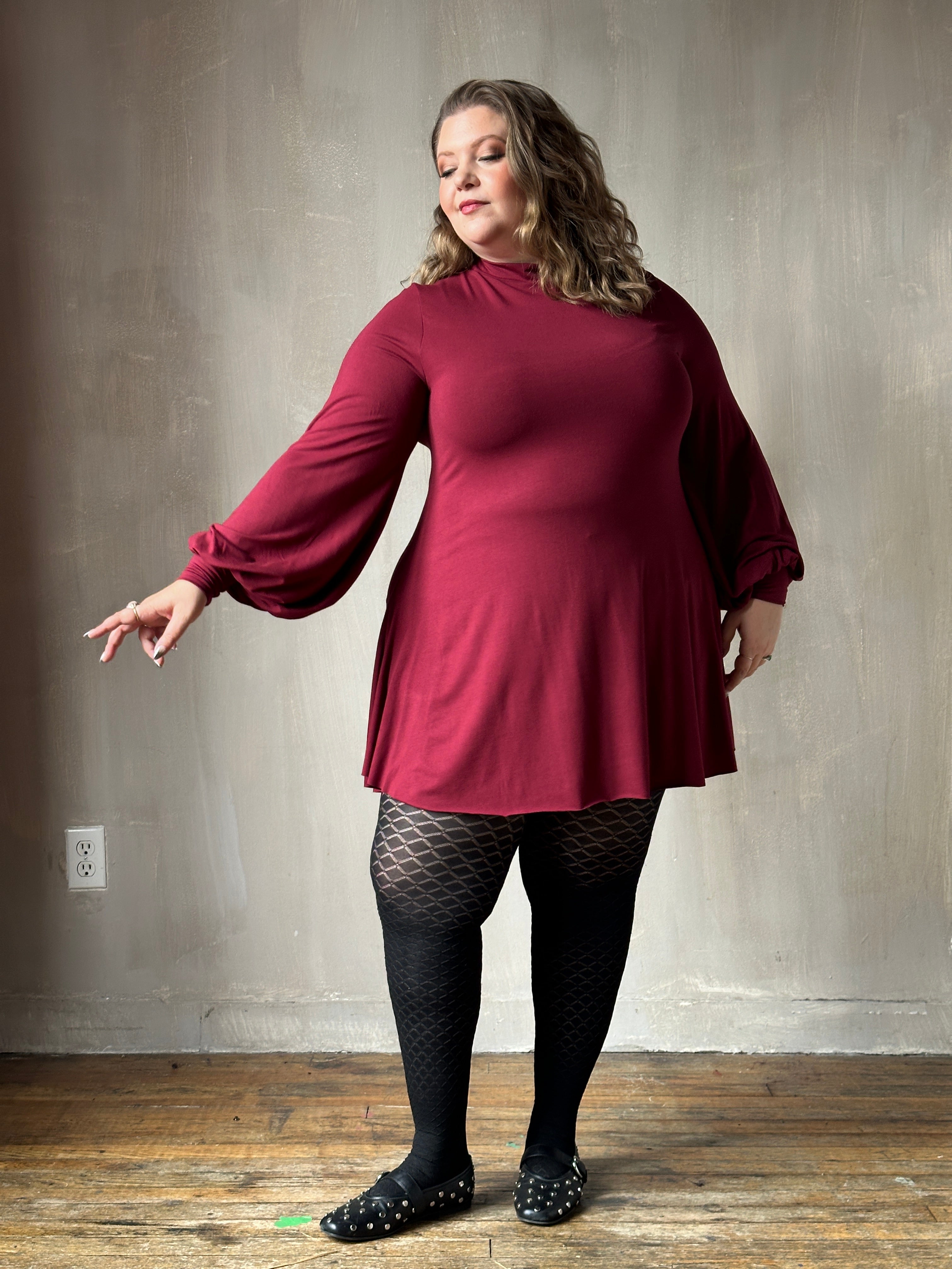 burgundy sweater dress with black tights Outfit Inspiration: Sweater Dress & Leggings