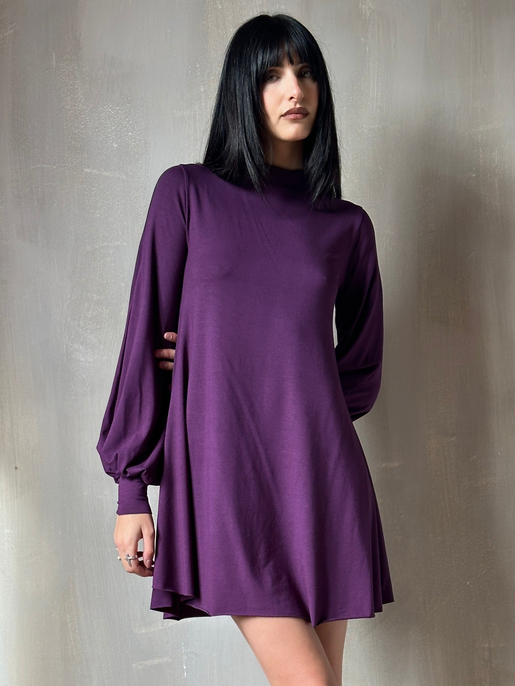Holiday '24: Bishop Sleeve Mini Dress in Nightshade Purple Holiday '24: Bishop Sleeve Mini Dress in Nightshade Purple