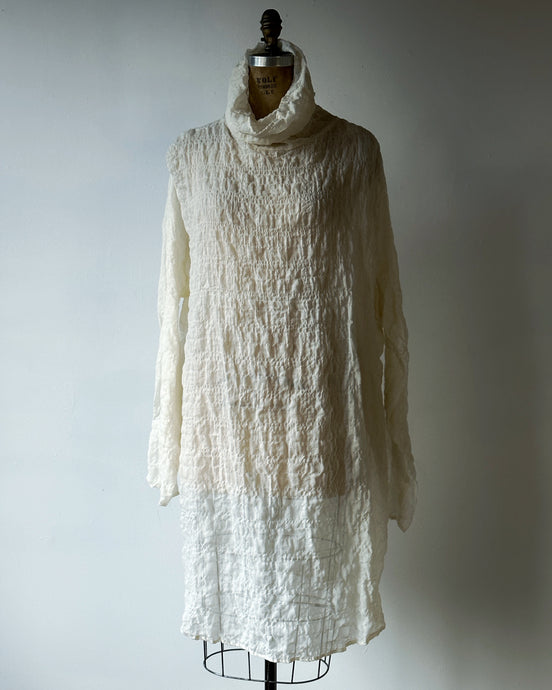 Sample Sale: High Collar Tunic in Cream Crinkled Cotton (All Sizes)