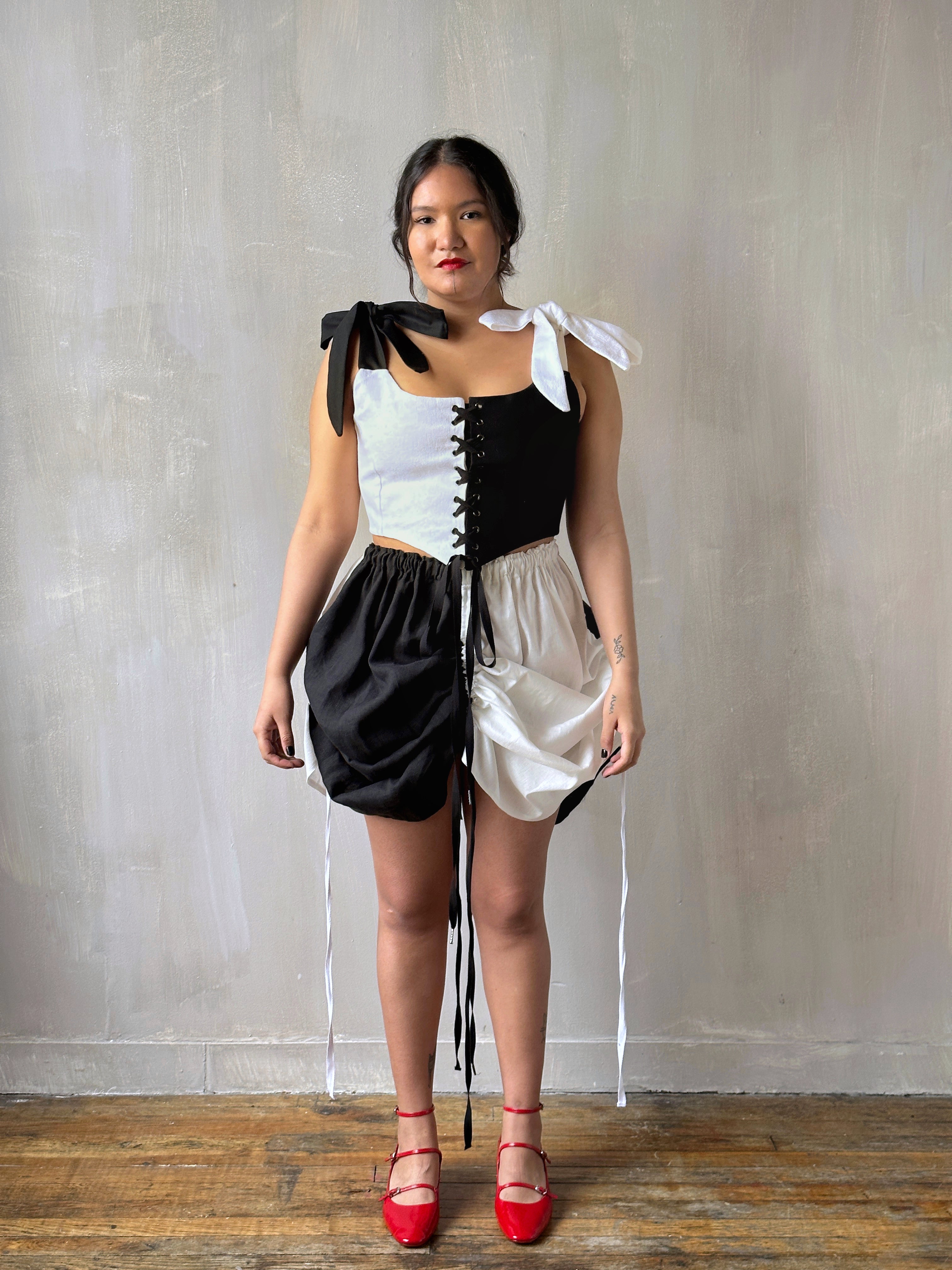 Sample Sale: Duo-Tone Four-Way Drawstring Skirt in Linen: (Size V)