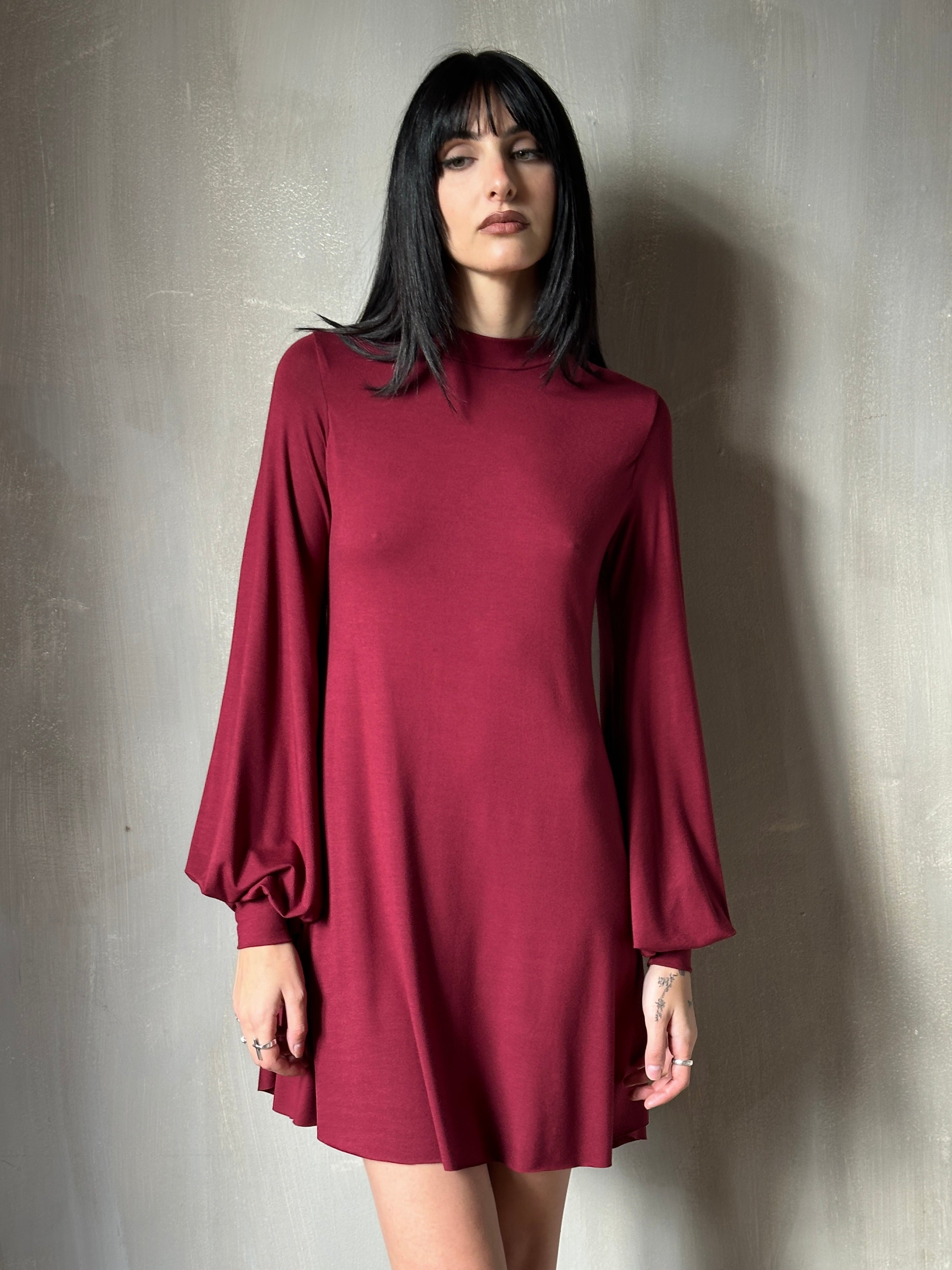Bishop Sleeve Mini Dress in Blood Red