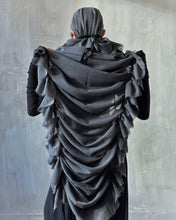Charcoal Drawstring Shawl in Wool Voile (Limited Edition, Pre-Order)