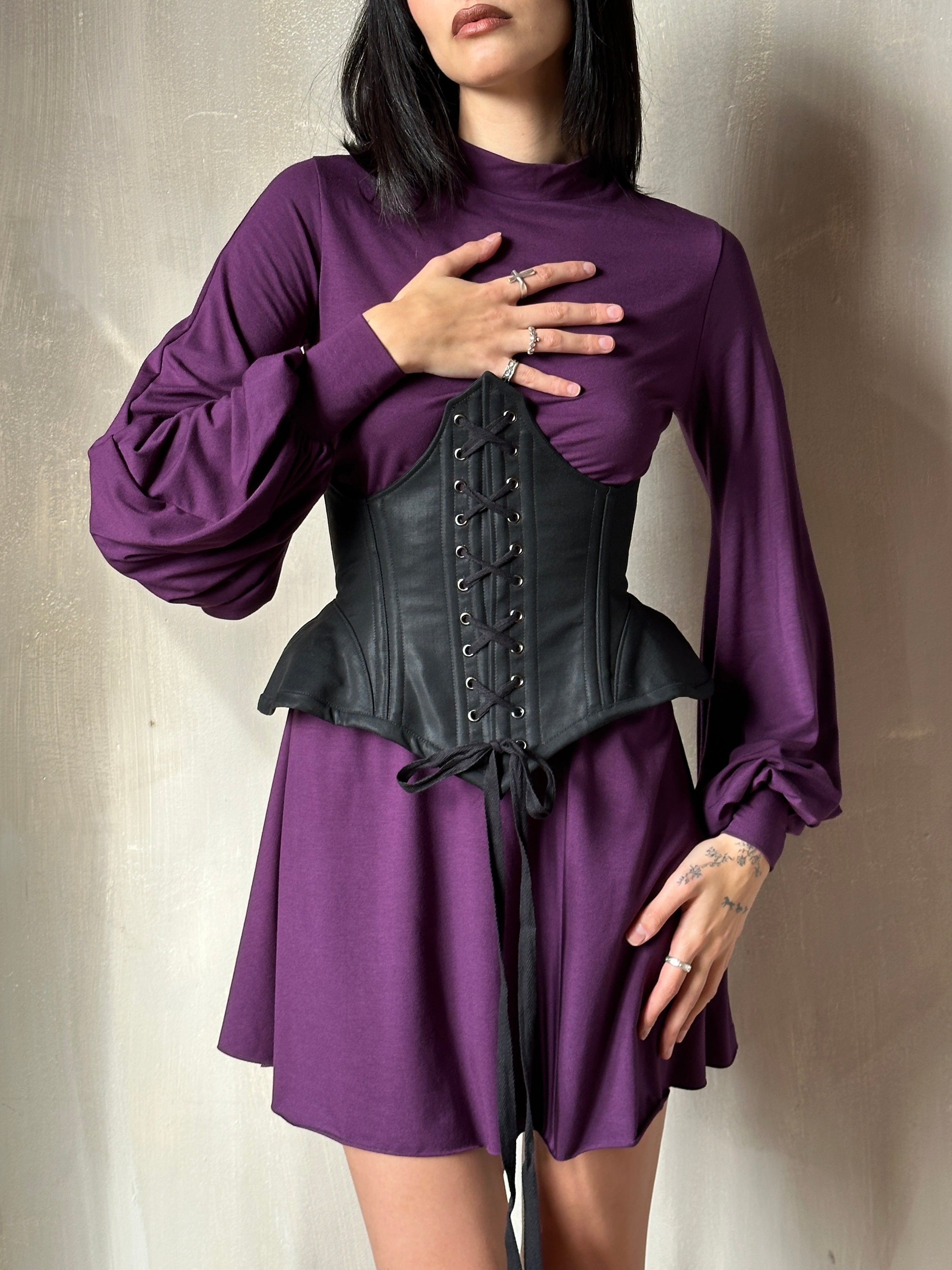 Holiday '24: Bishop Sleeve Mini Dress in Nightshade Purple (Pre-Order)