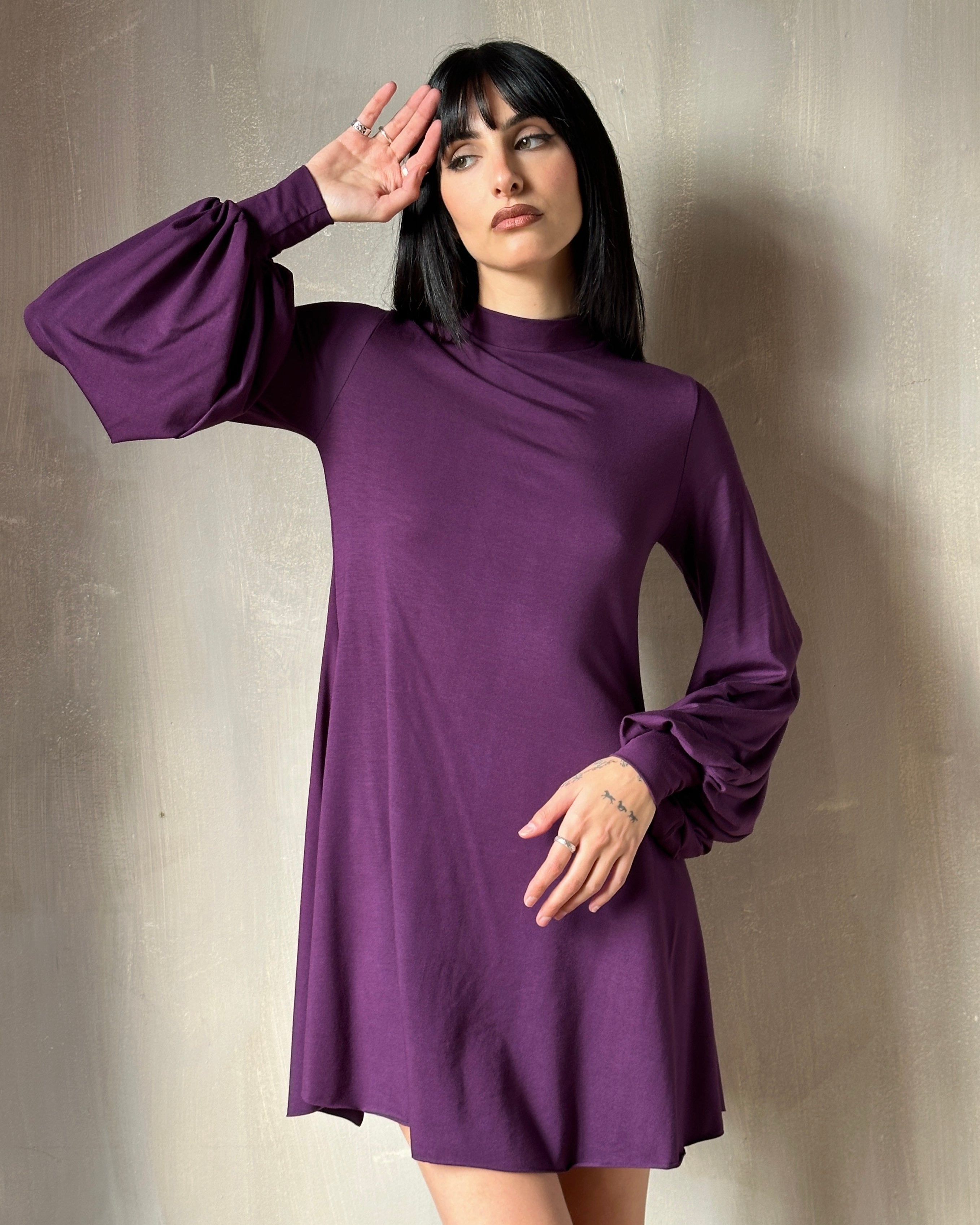 Holiday '24: Bishop Sleeve Mini Dress in Nightshade Purple (Pre-Order)