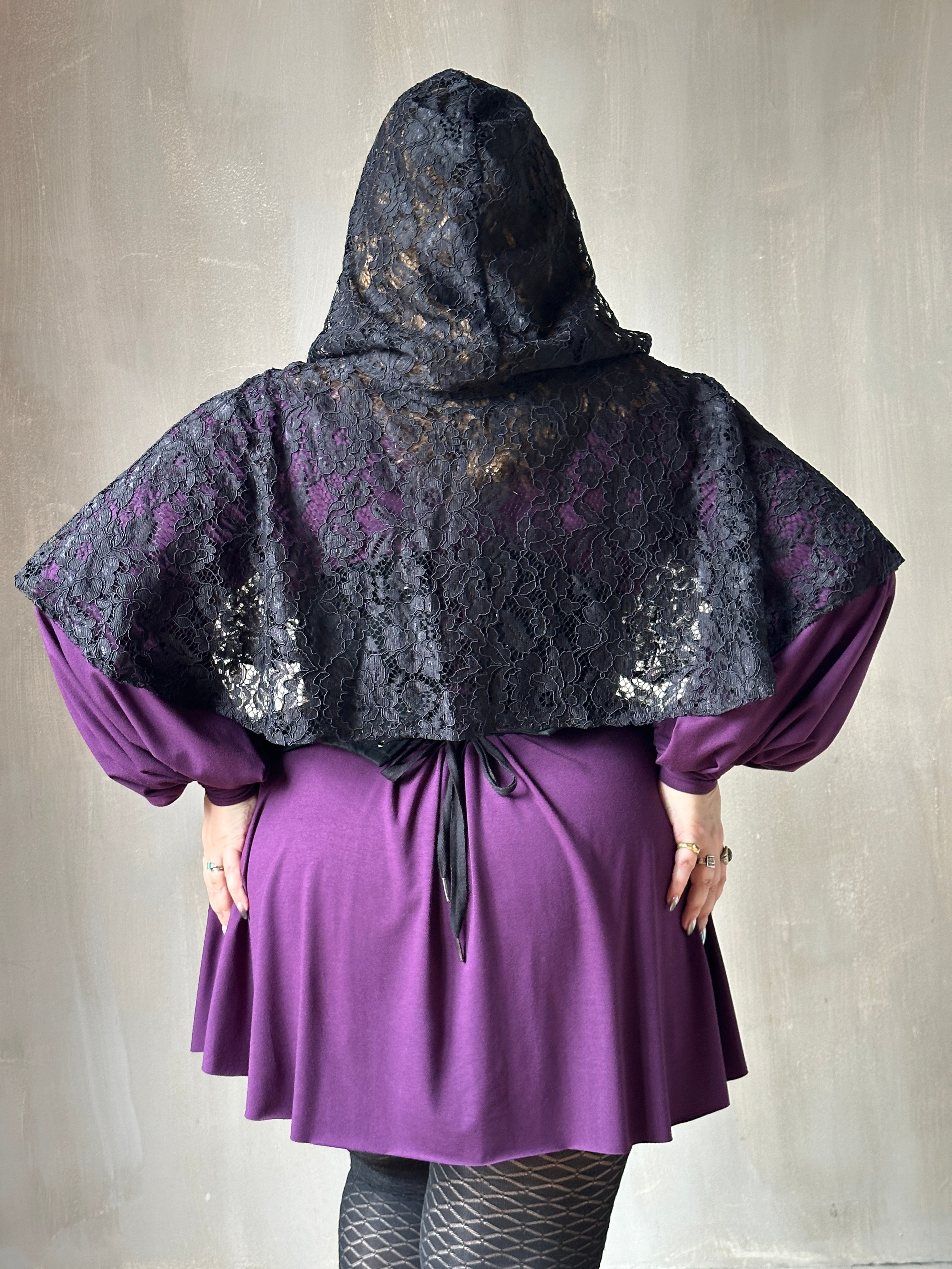 Holiday ‘24: Hooded Capelet in Mourning Lace, Black (In Stock)