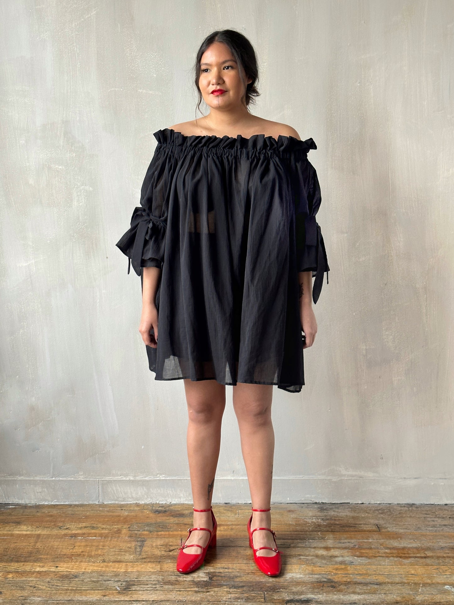 Paperbag Tunic in Black Cotton Voile (Pre-Order)