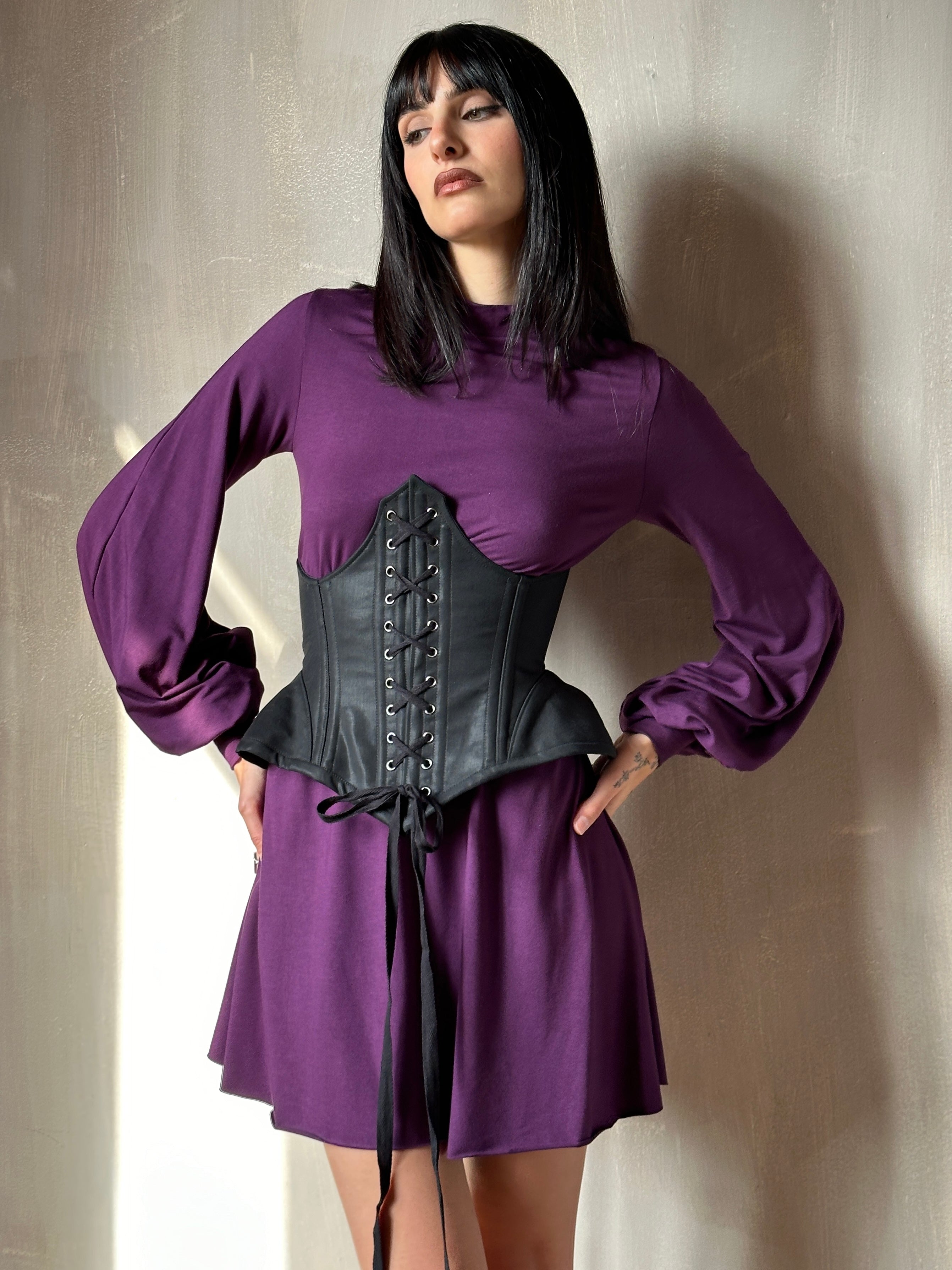 Holiday '24: Bishop Sleeve Mini Dress in Nightshade Purple (Pre-Order)