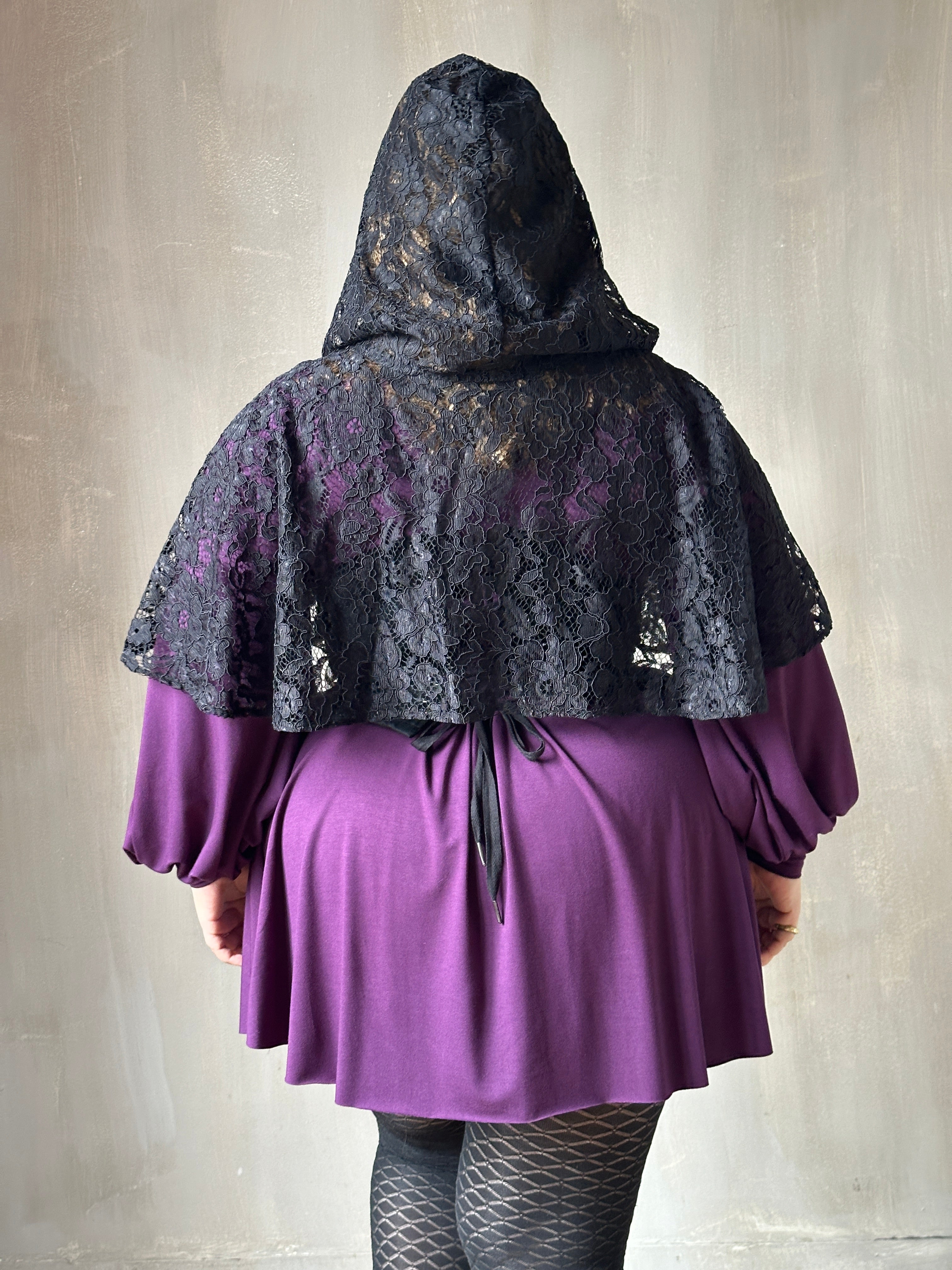 Holiday ‘24: Hooded Capelet in Mourning Lace, Black (In Stock)