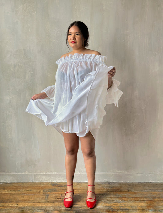 Spring '24 Paperbag Tunic in White Cotton Voile (Pre-Order)