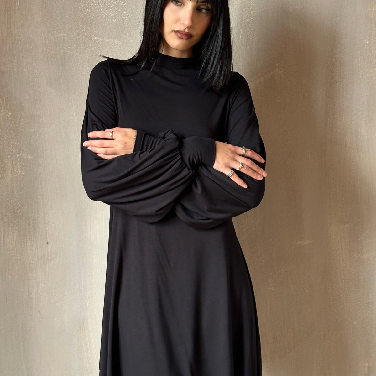 black sleeve dress Plus Size Sequin Chiffon Formal Dress with 3/4 Sleeves