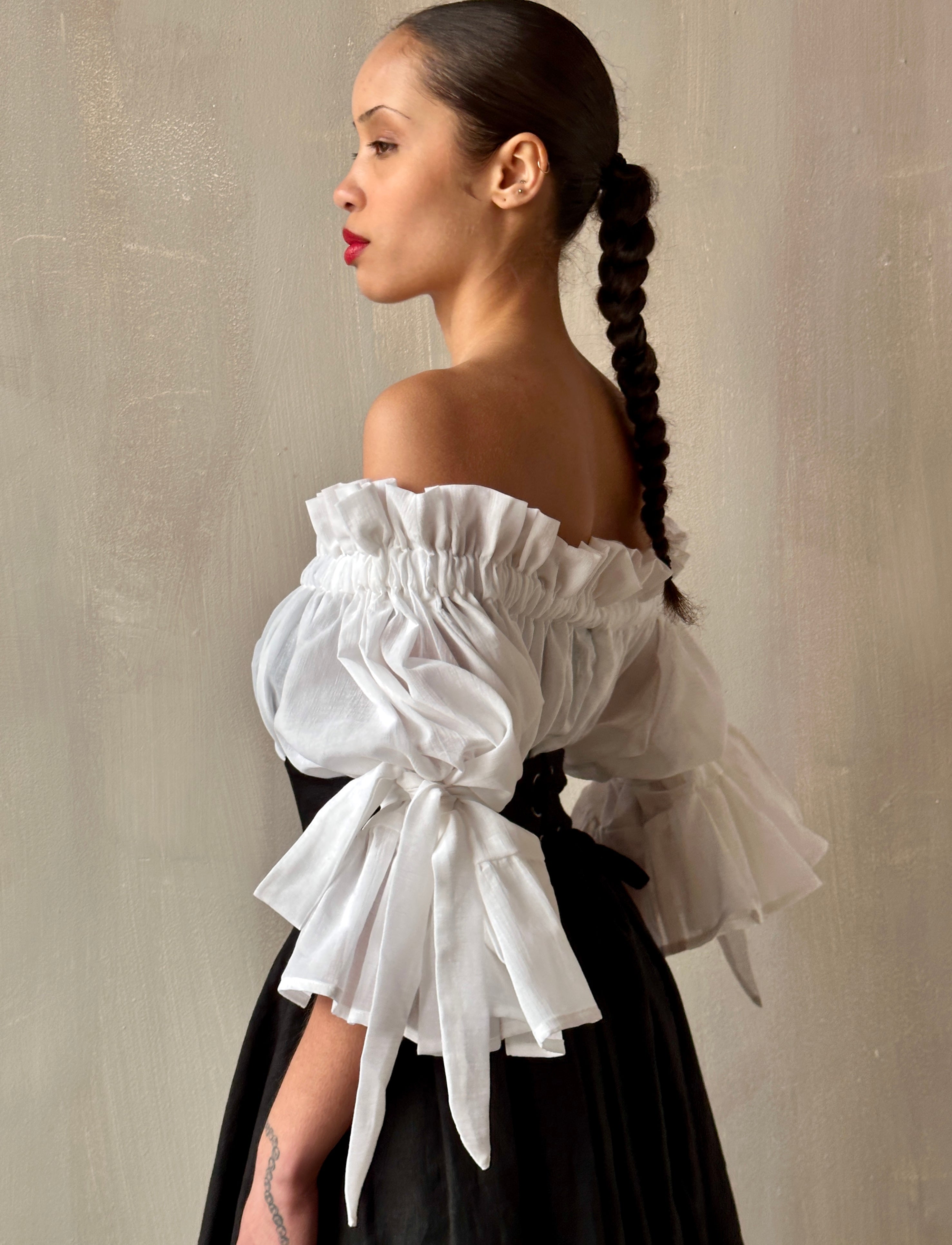 Paperbag Tunic in White Cotton Voile (Made-to-Order)