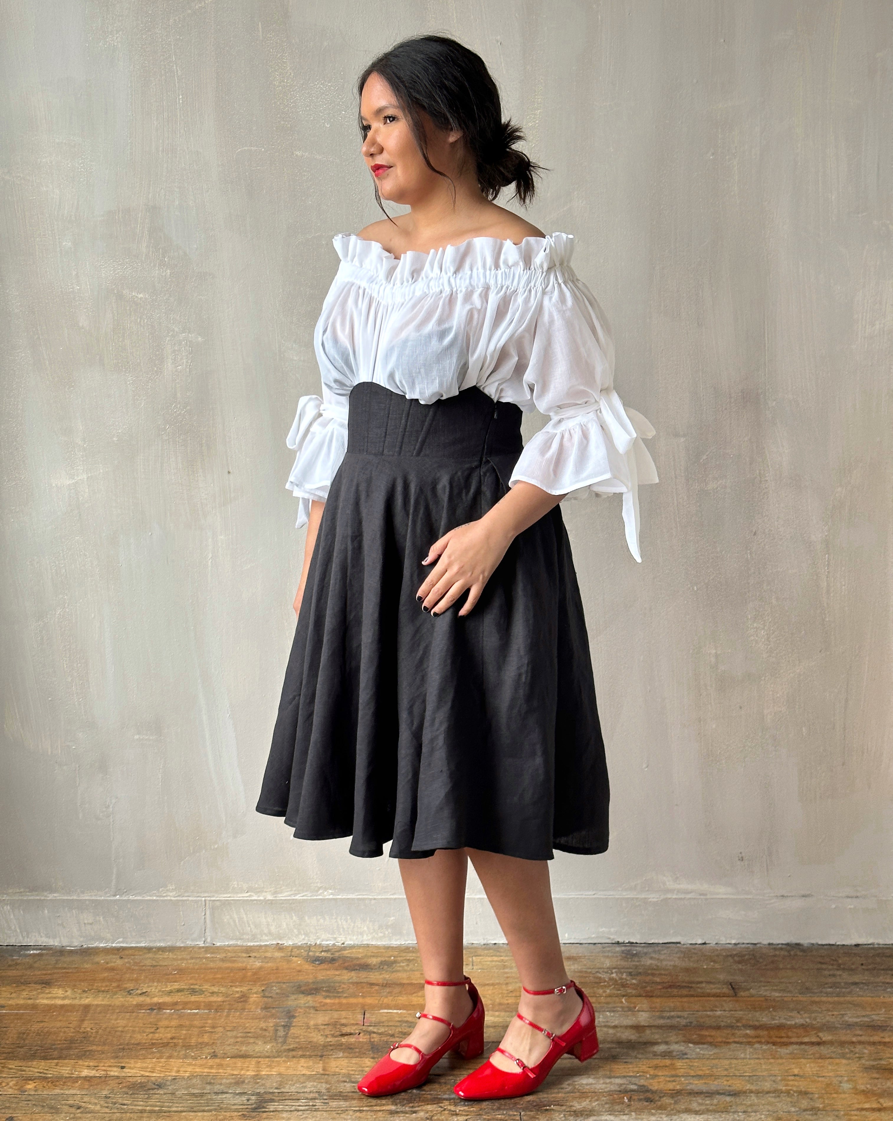 Paperbag Tunic in White Cotton Voile (Made-to-Order)