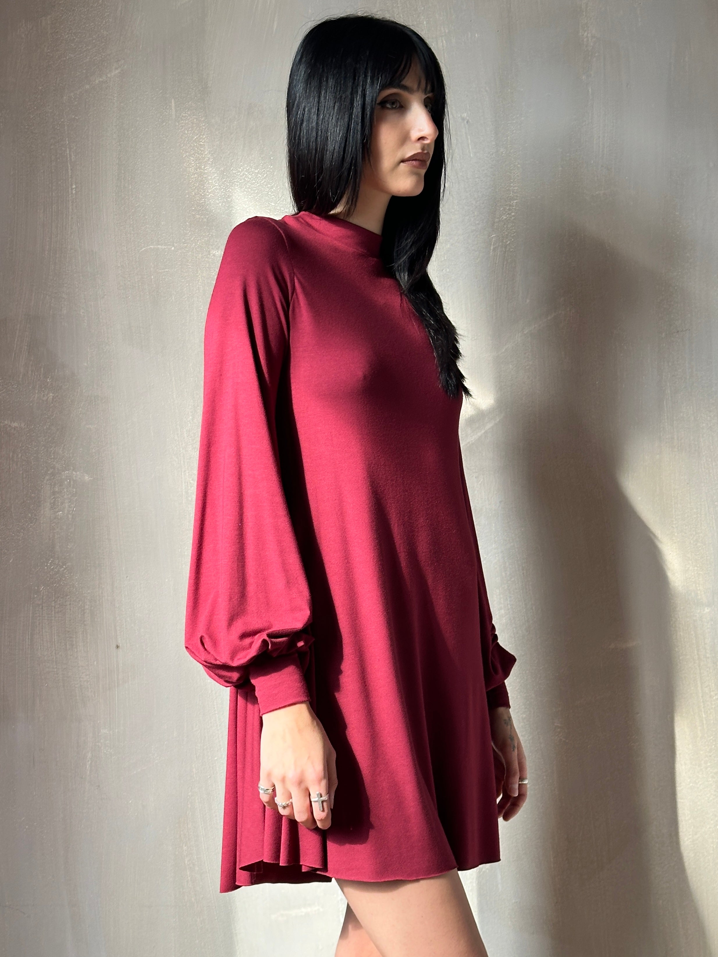 Bishop Sleeve Mini Dress in Blood Red