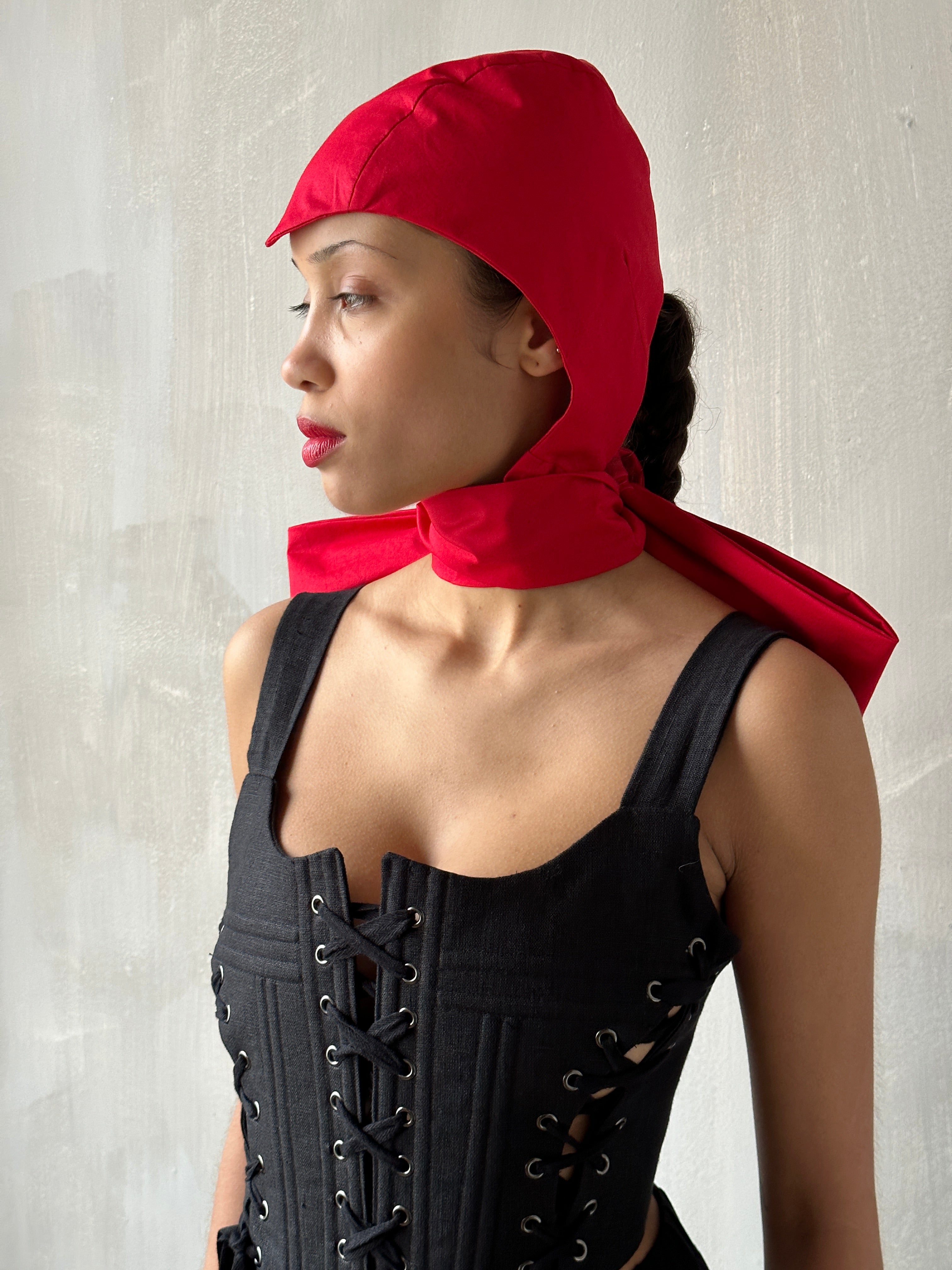 Red Aviator Cap with Ties (Made-to-Order)