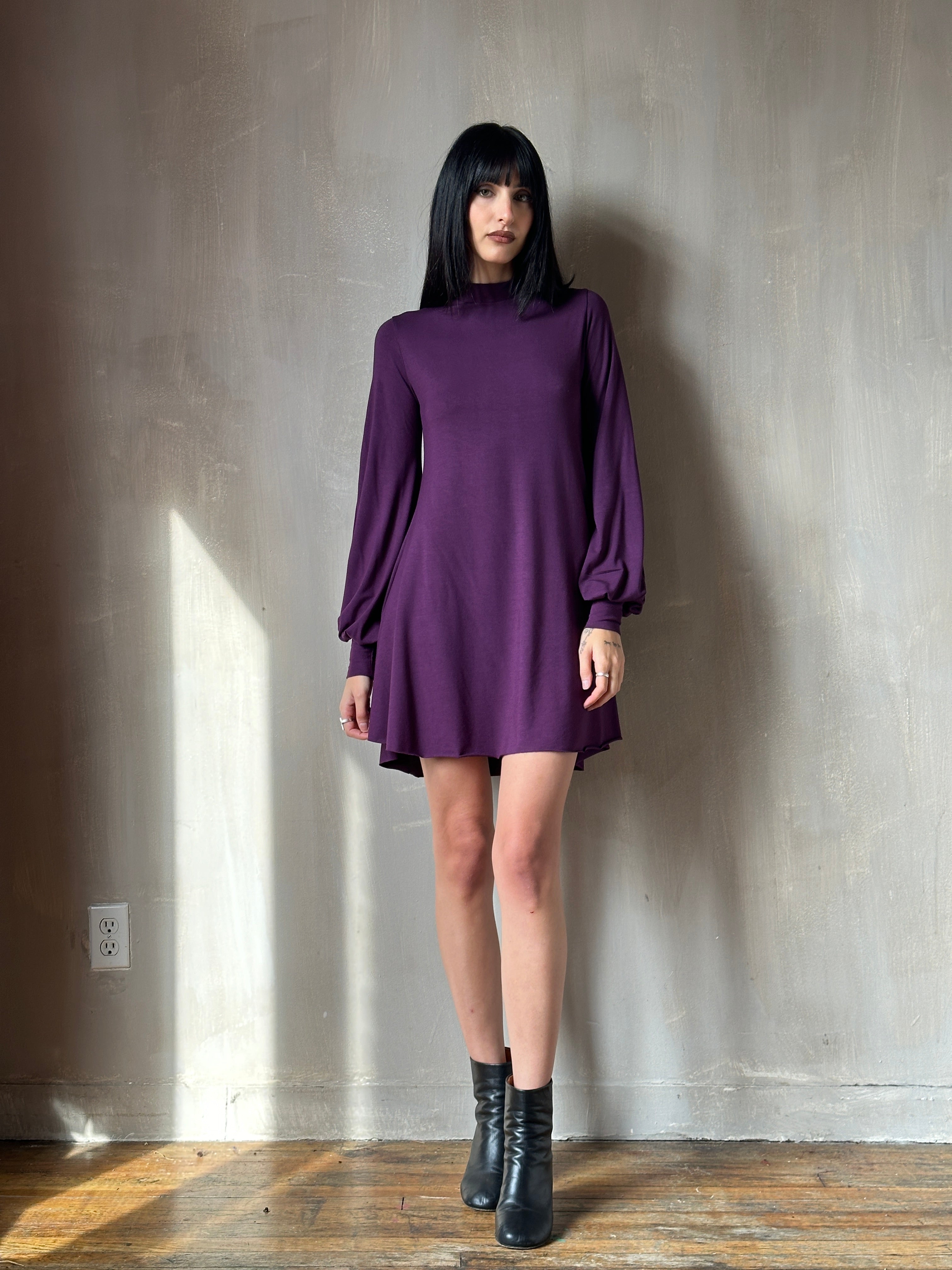 Holiday '24: Bishop Sleeve Mini Dress in Nightshade Purple (Pre-Order)