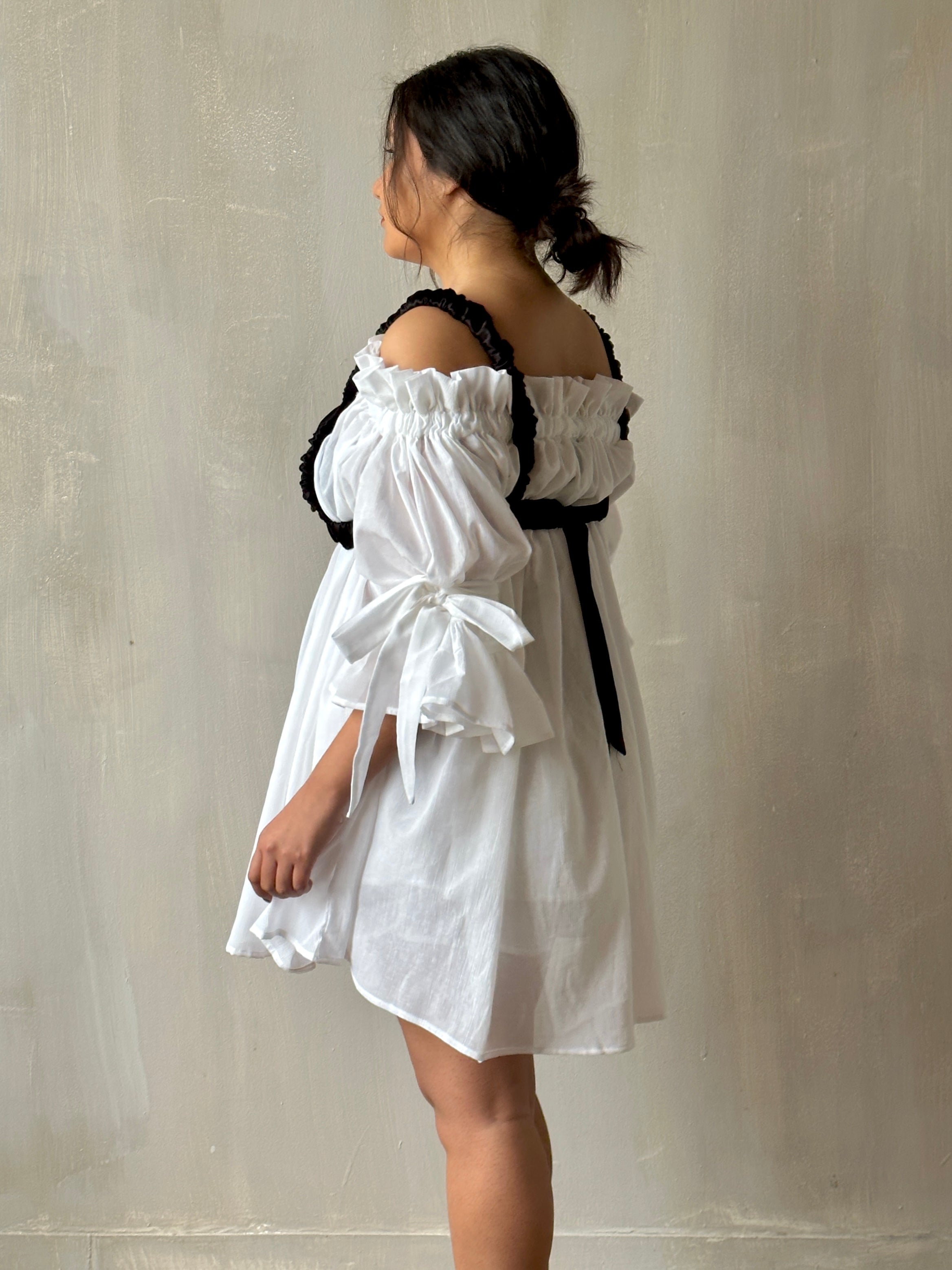 Paperbag Tunic in White Cotton Voile (Made-to-Order)