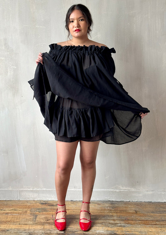 Spring '24 Paperbag Tunic in Black Cotton Voile (Pre-Order)
