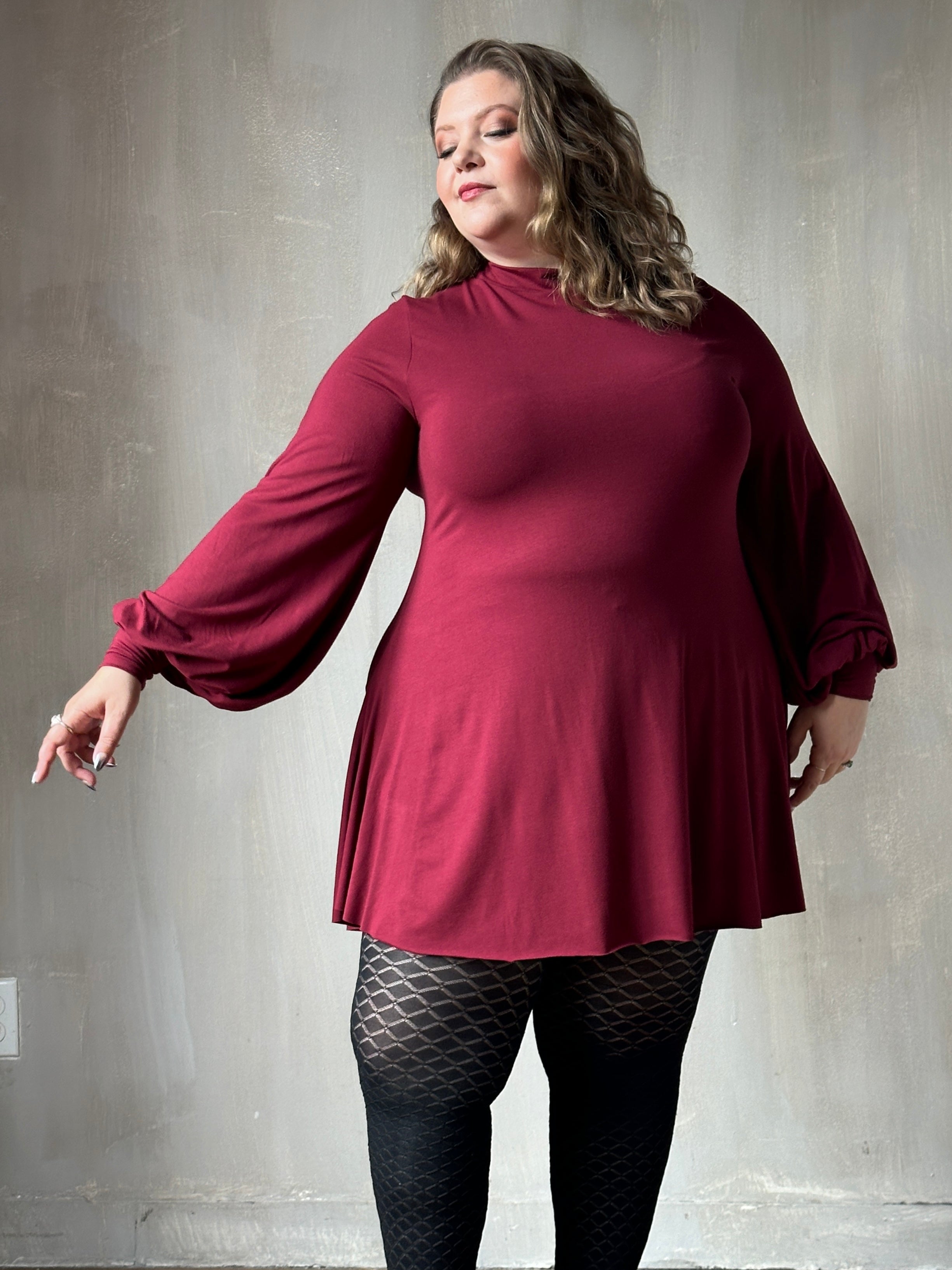 Bishop Sleeve Mini Dress in Blood Red