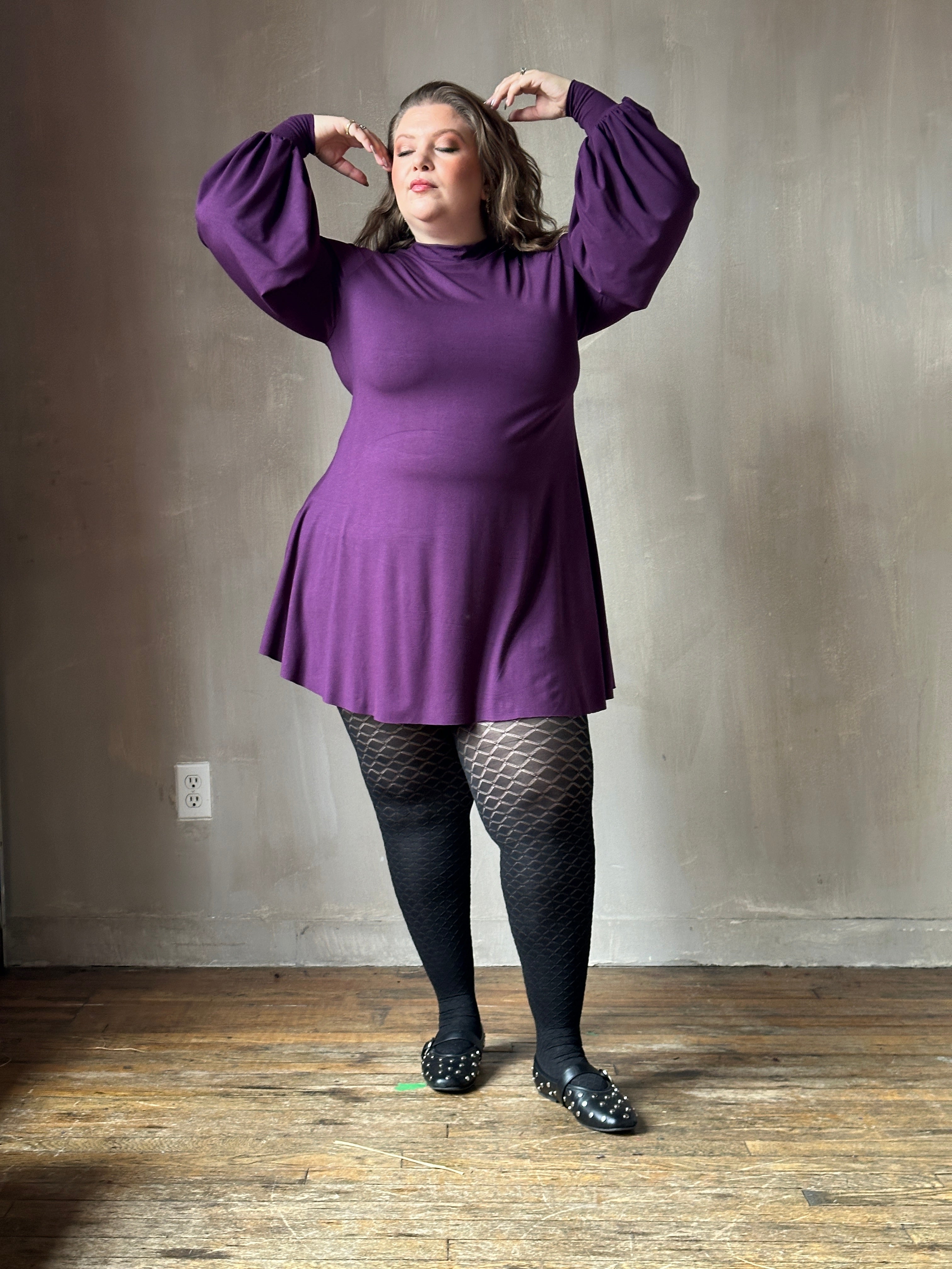 Holiday '24: Bishop Sleeve Mini Dress in Nightshade Purple (Pre-Order)