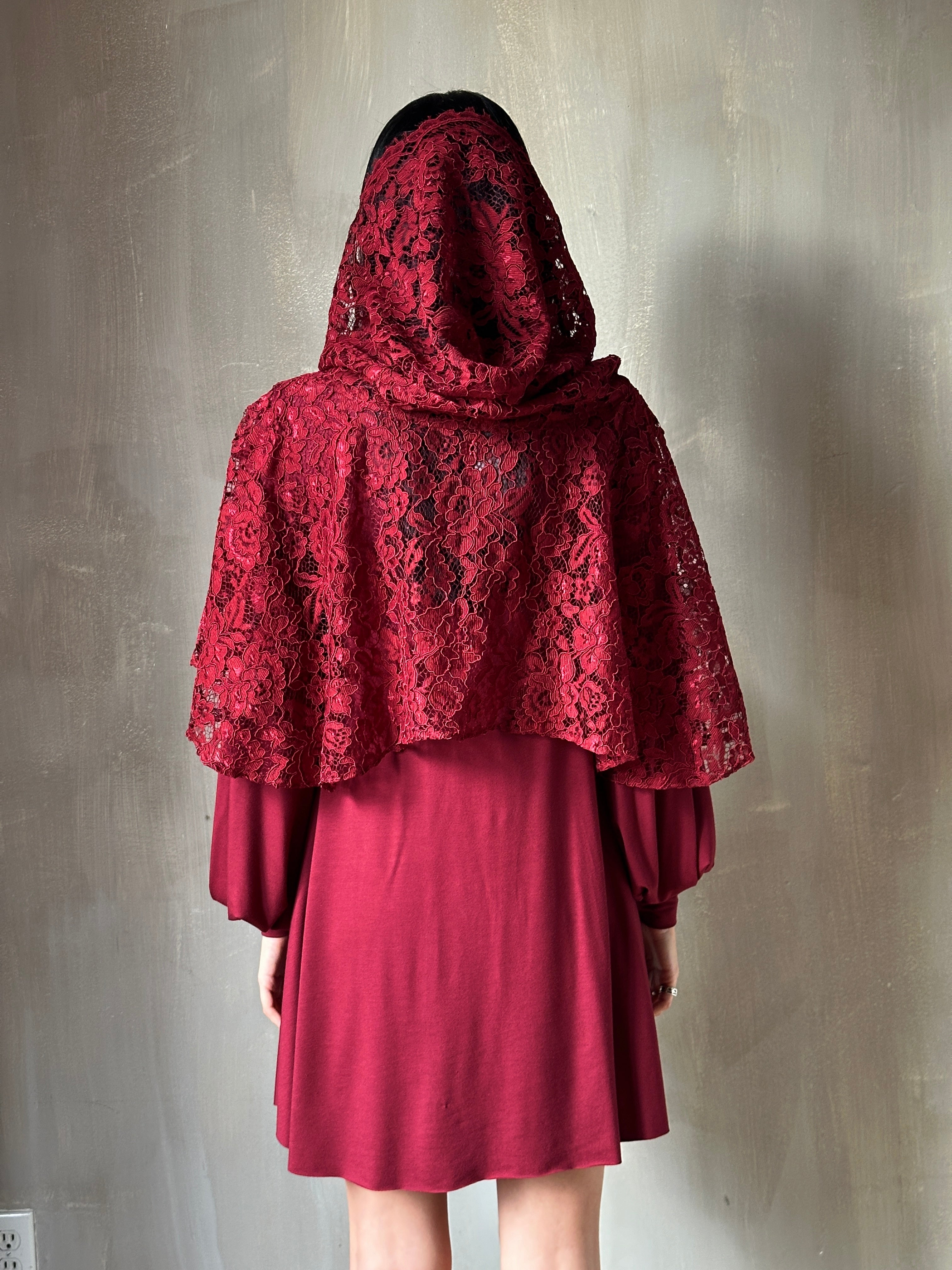 Holiday ‘24: Hooded Capelet in Mourning Lace, Sanguine (In Stock)