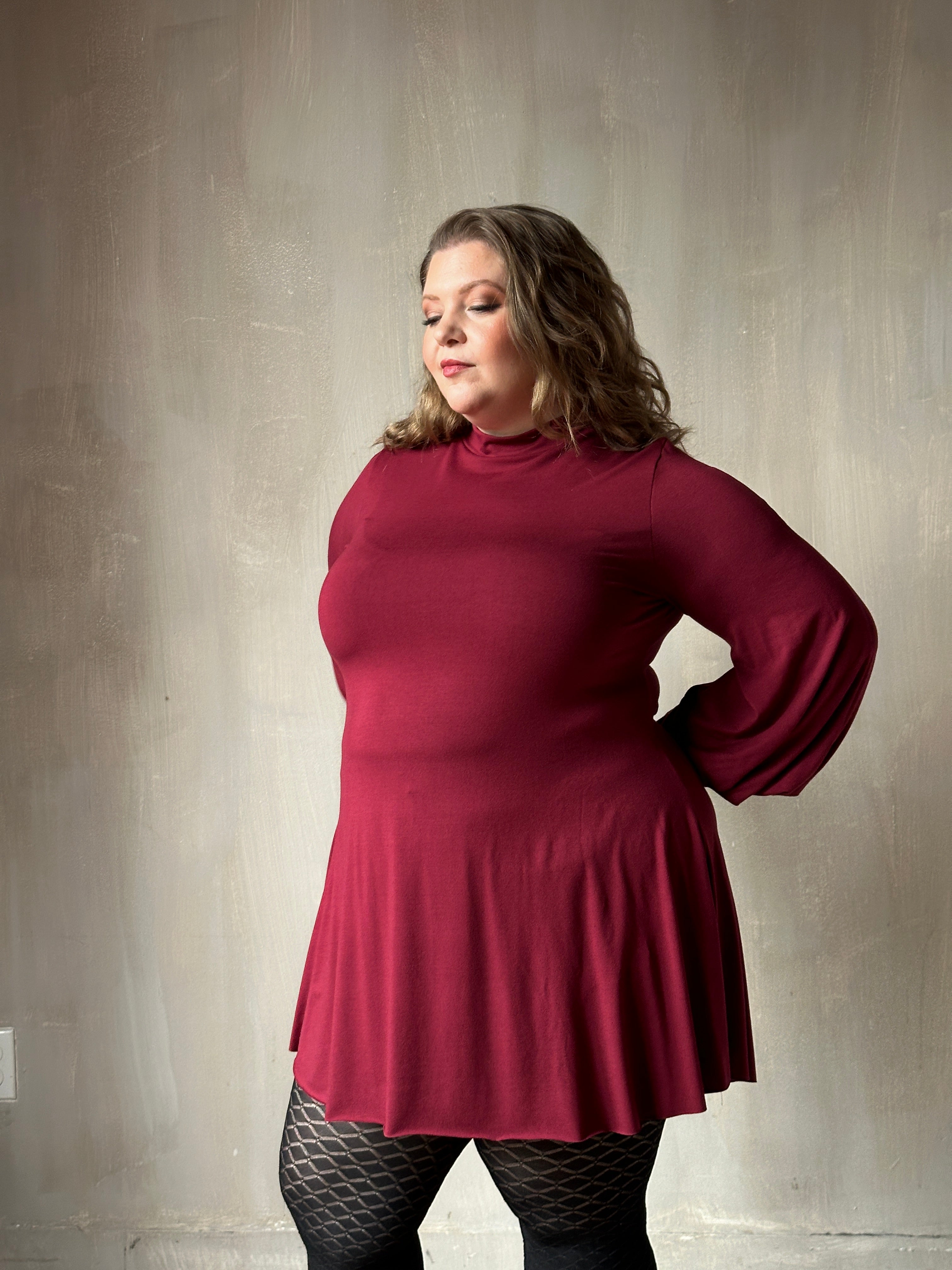 Bishop Sleeve Mini Dress in Blood Red
